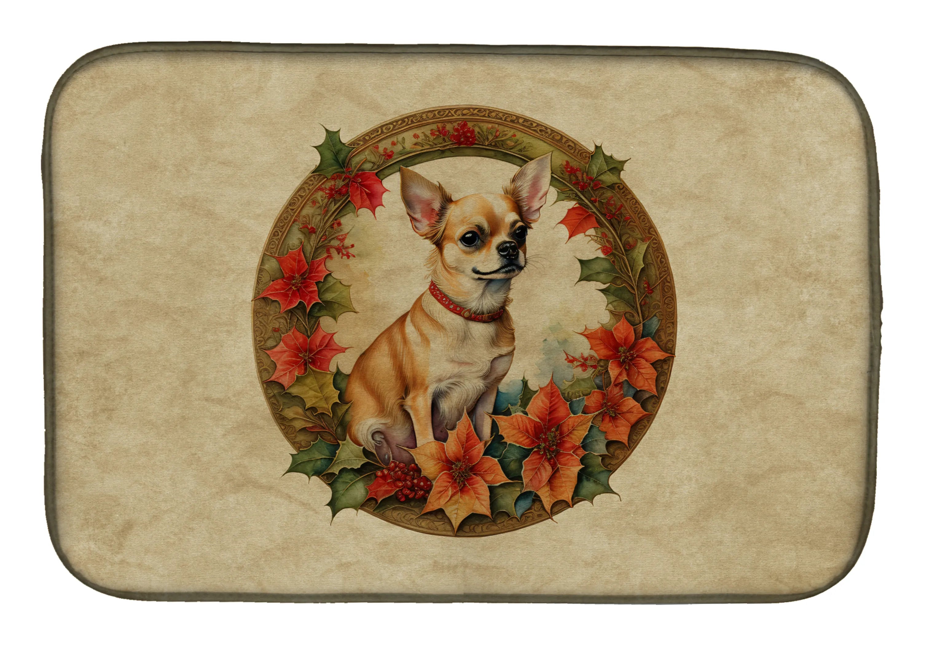 Christmas Flowers Frame Dish Drying Mat - Size: 14  X 21" | Pack Of: 1 | Collection name: Christmas flowers frame