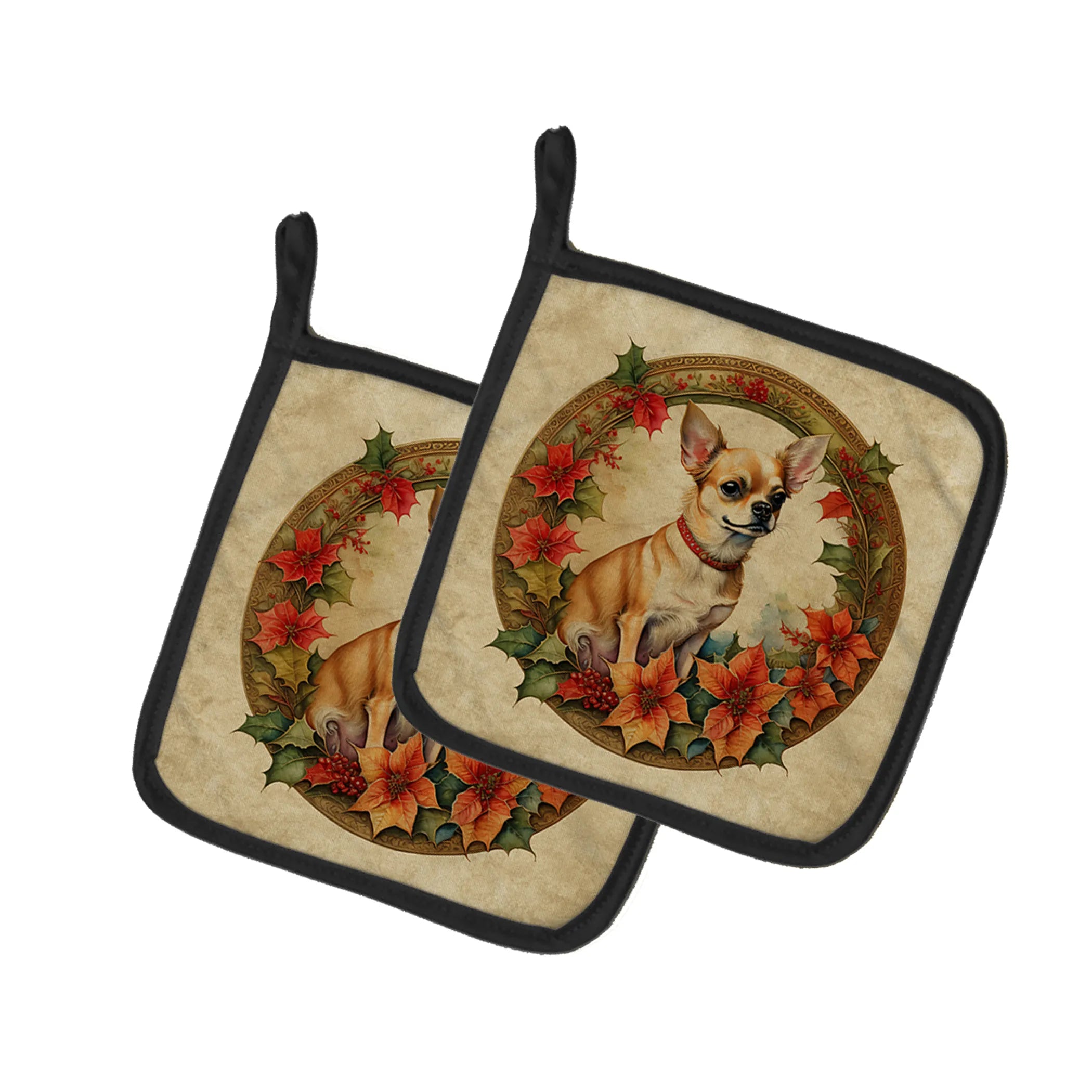 Christmas Flowers Frame Pair of Pot Holders - Size: 7.5HX7.5W | Pack Of: 1 | Collection name: Christmas flowers frame