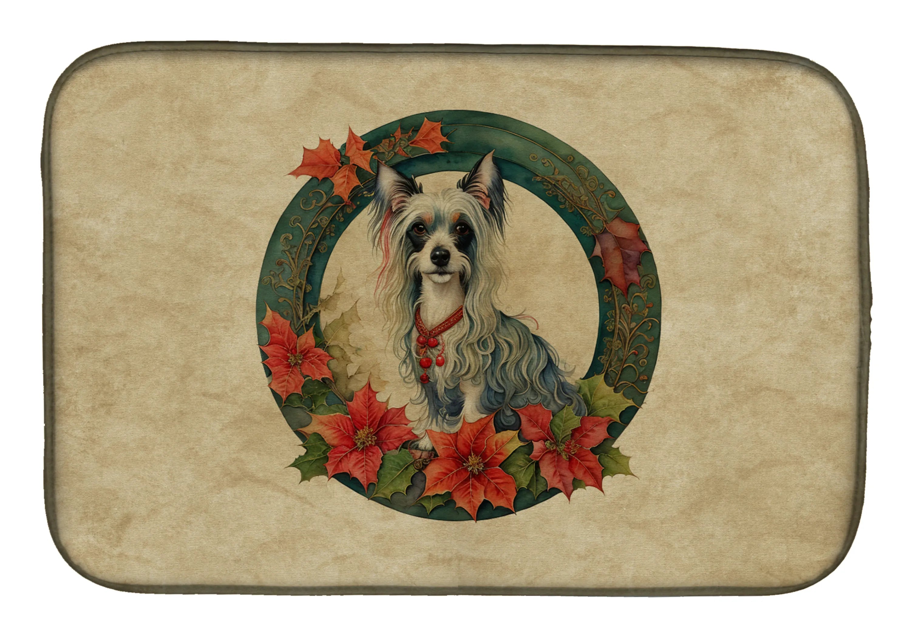 Christmas Flowers Frame Dish Drying Mat - Size: 14  X 21" | Pack Of: 1 | Collection name: Christmas flowers frame