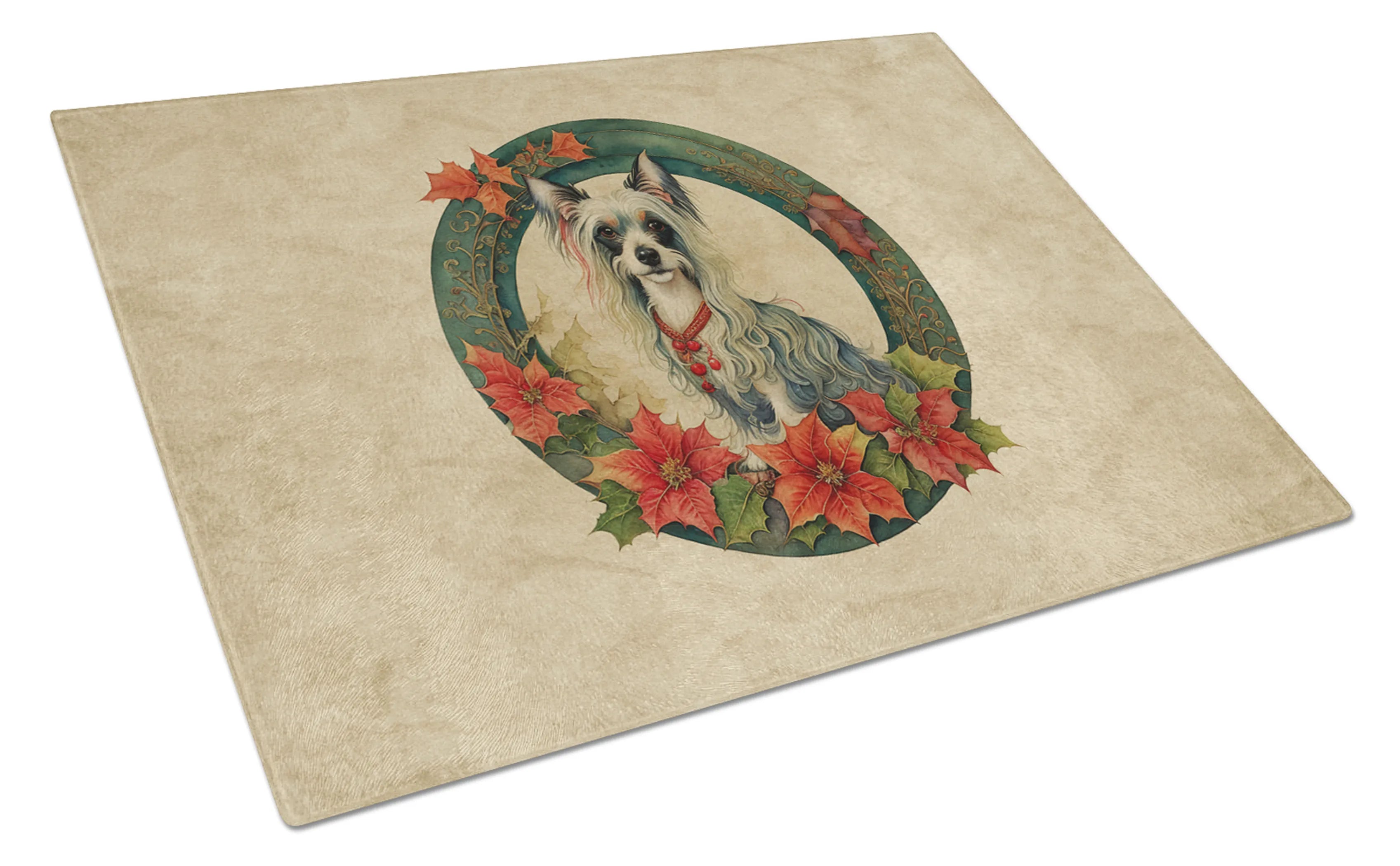 Christmas Flowers Frame Glass Cutting Board - Size: LARGE | Pack Of: 1 | Collection name: Christmas flowers frame