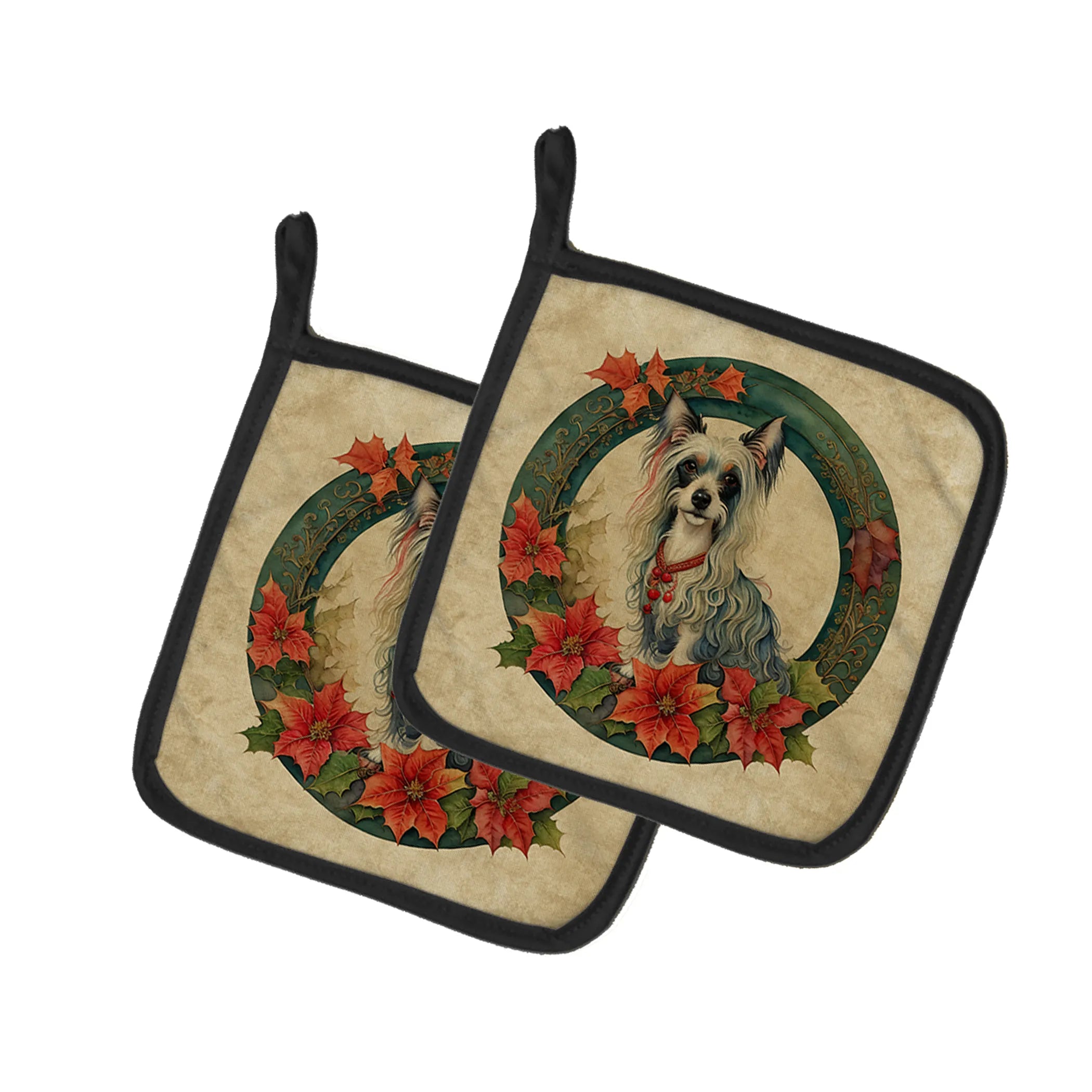 Christmas Flowers Frame Pair of Pot Holders - Size: 7.5HX7.5W | Pack Of: 1 | Collection name: Christmas flowers frame