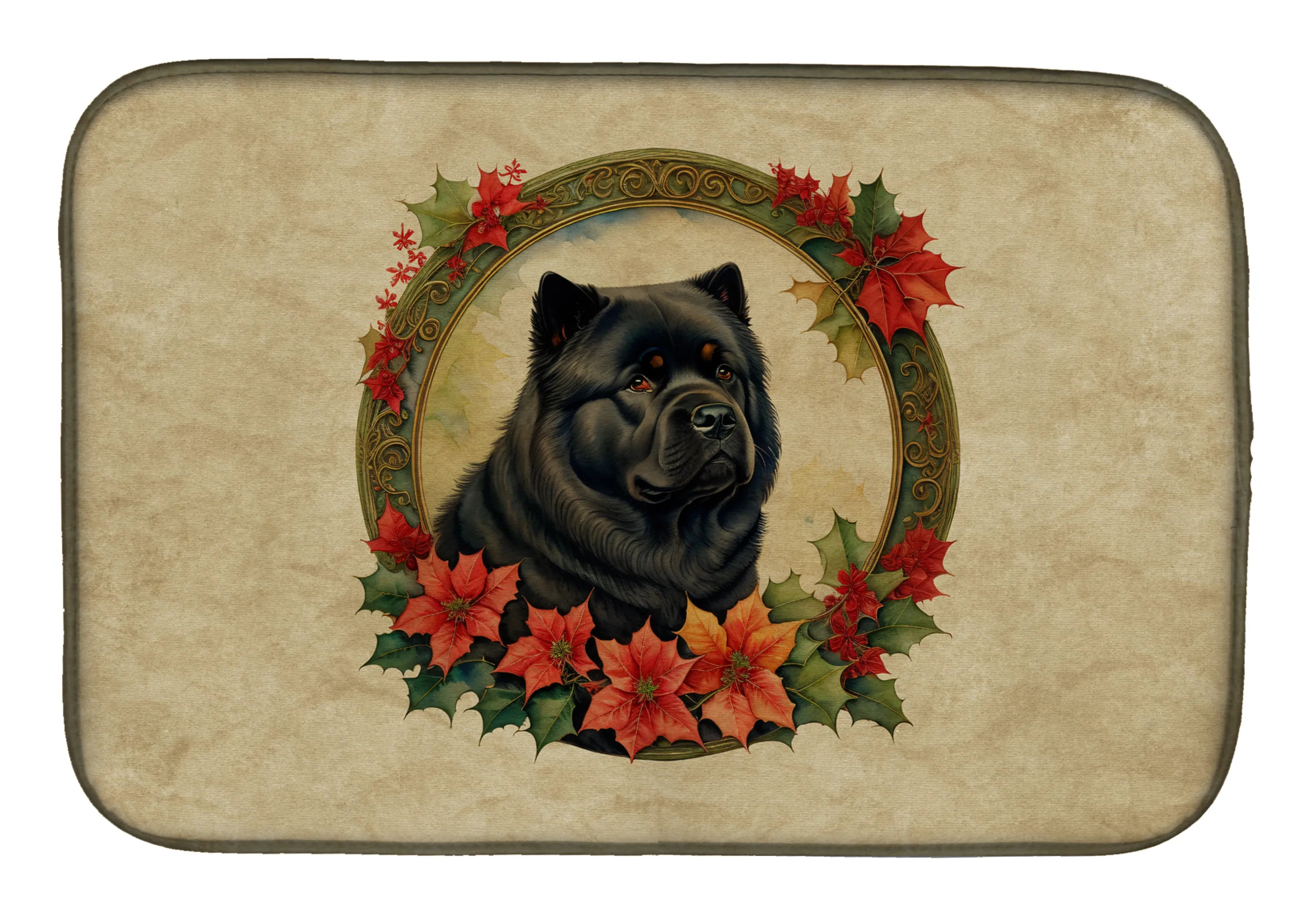 Christmas Flowers Frame Dish Drying Mat - Size: 14  X 21" | Pack Of: 1 | Collection name: Christmas flowers frame