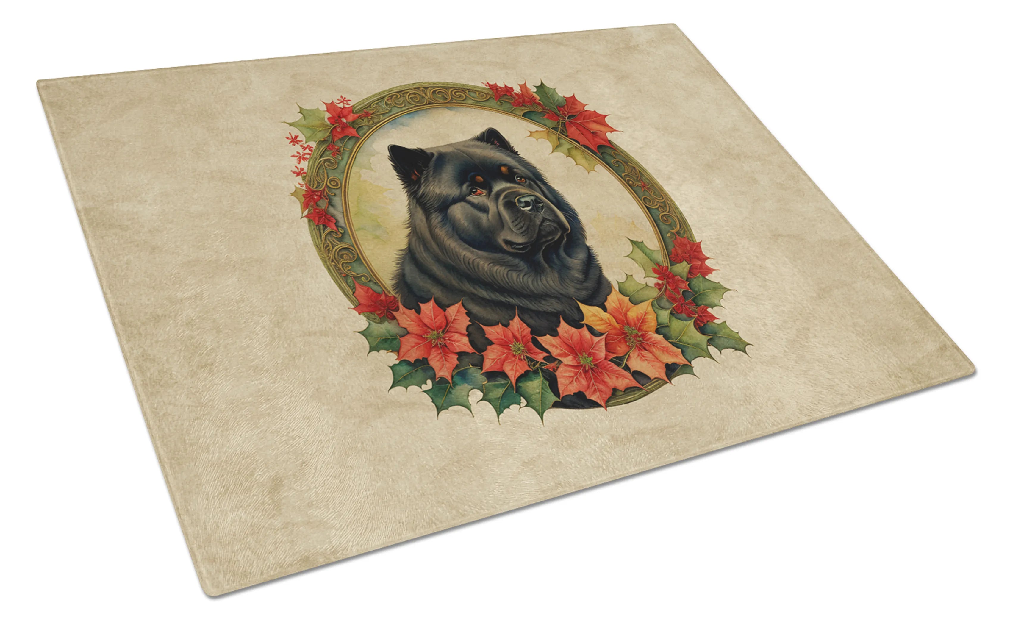 Christmas Flowers Frame Glass Cutting Board - Size: LARGE | Pack Of: 1 | Collection name: Christmas flowers frame