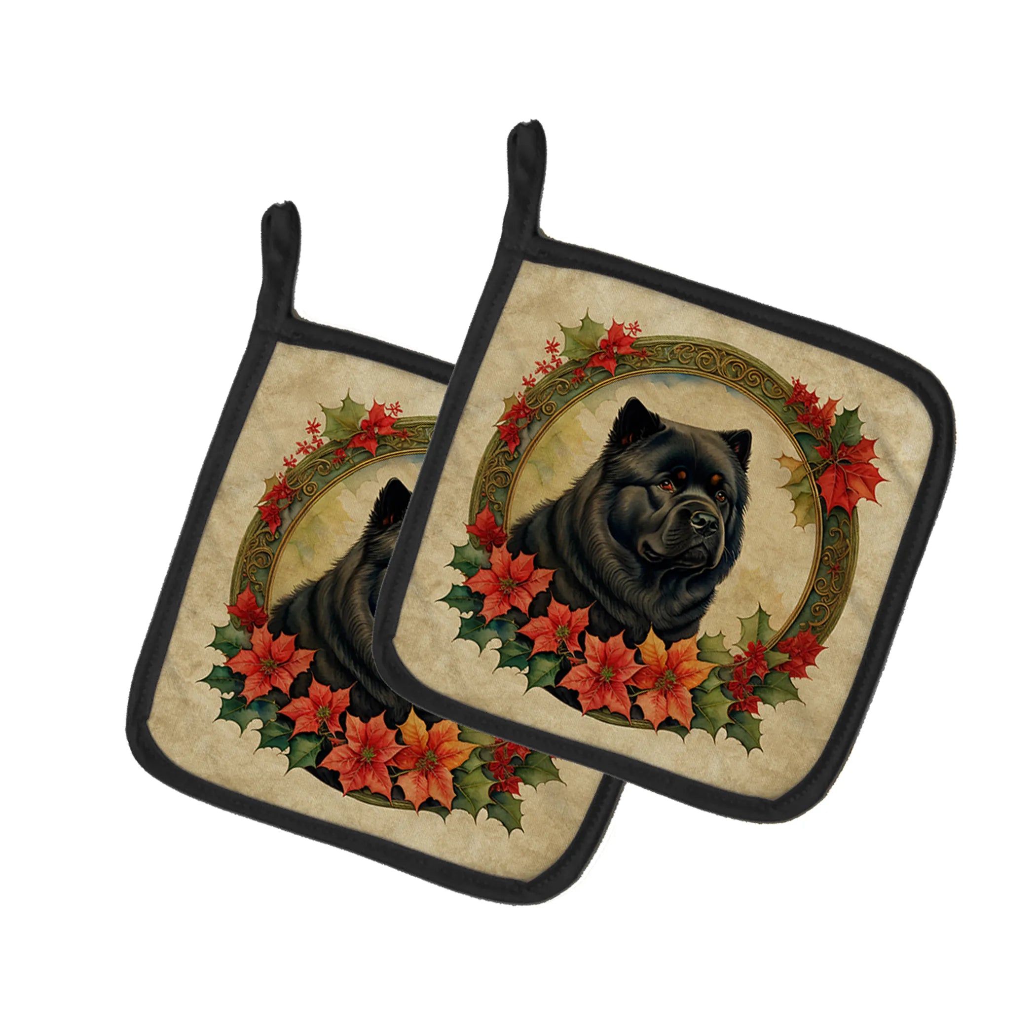Christmas Flowers Frame Pair of Pot Holders - Size: 7.5HX7.5W | Pack Of: 1 | Collection name: Christmas flowers frame