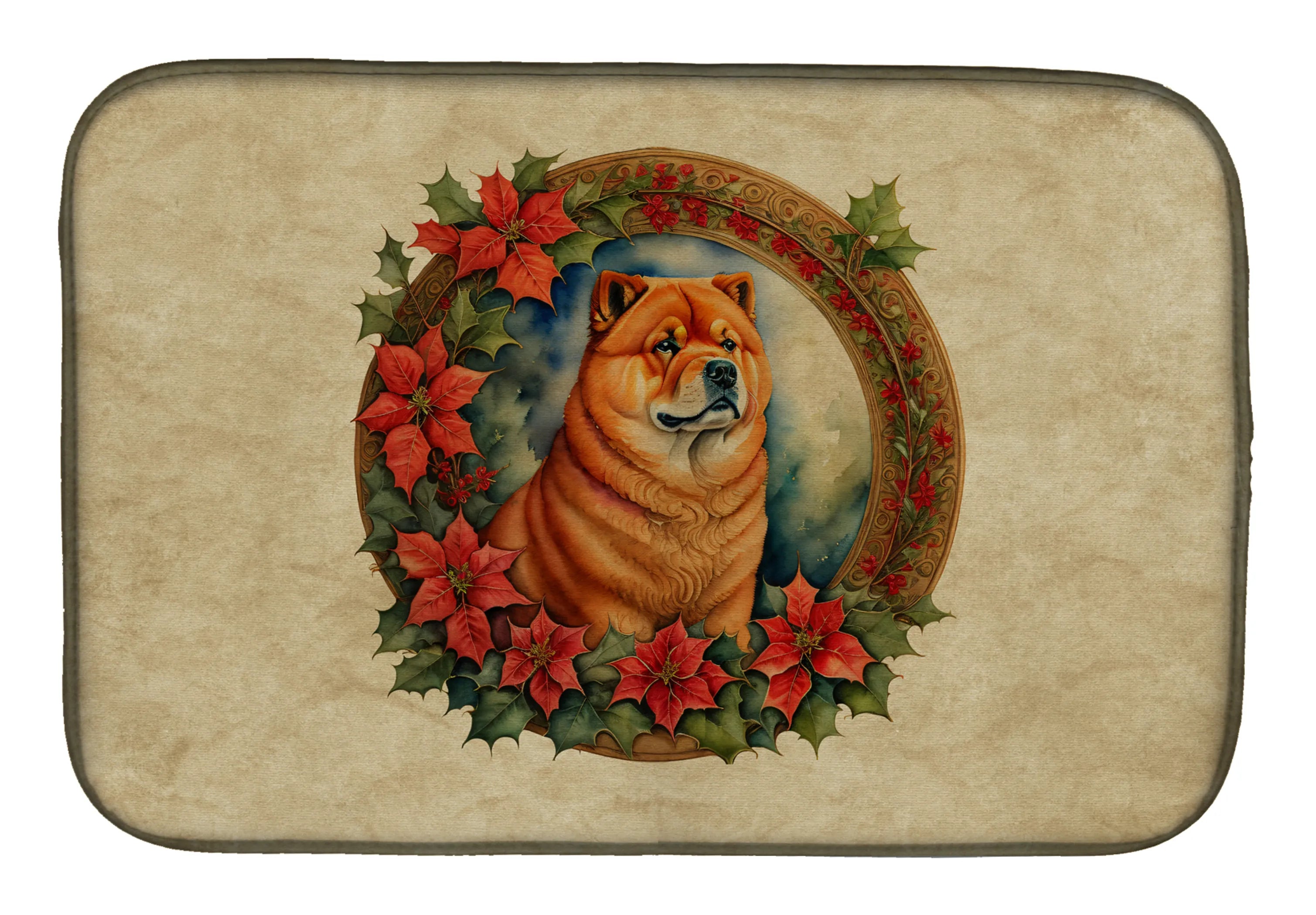 Christmas Flowers Frame Dish Drying Mat - Size: 14  X 21" | Pack Of: 1 | Collection name: Christmas flowers frame
