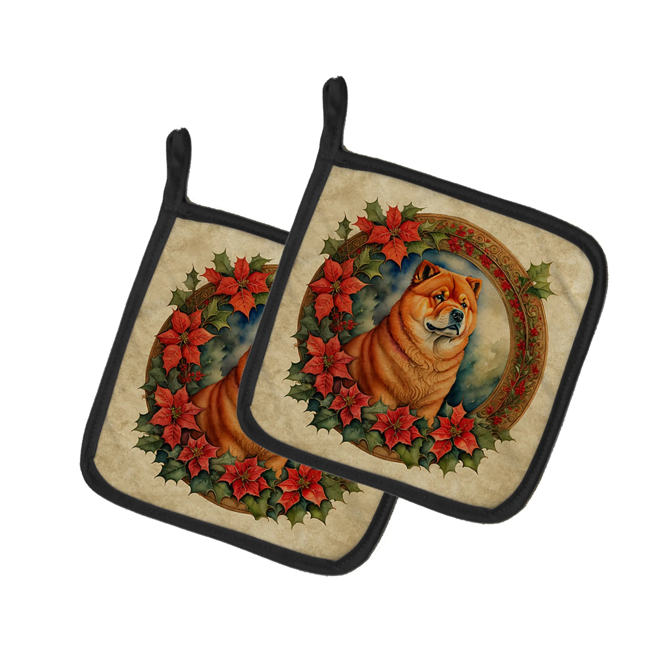 Christmas Flowers Frame Pair of Pot Holders - Size: 7.5HX7.5W | Pack Of: 1 | Collection name: Christmas flowers frame