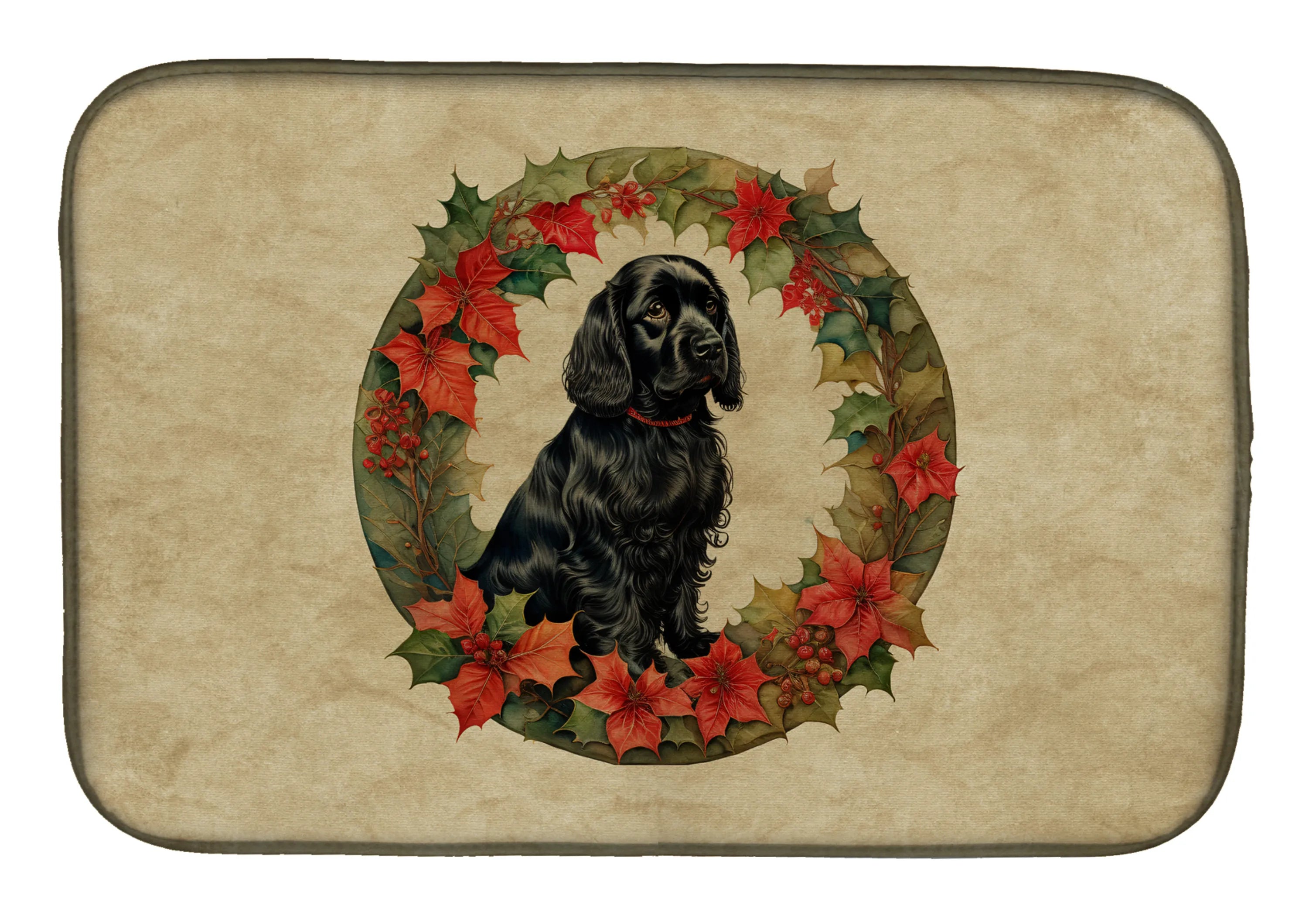 Christmas Flowers Frame Dish Drying Mat - Size: 14  X 21" | Pack Of: 1 | Collection name: Christmas flowers frame