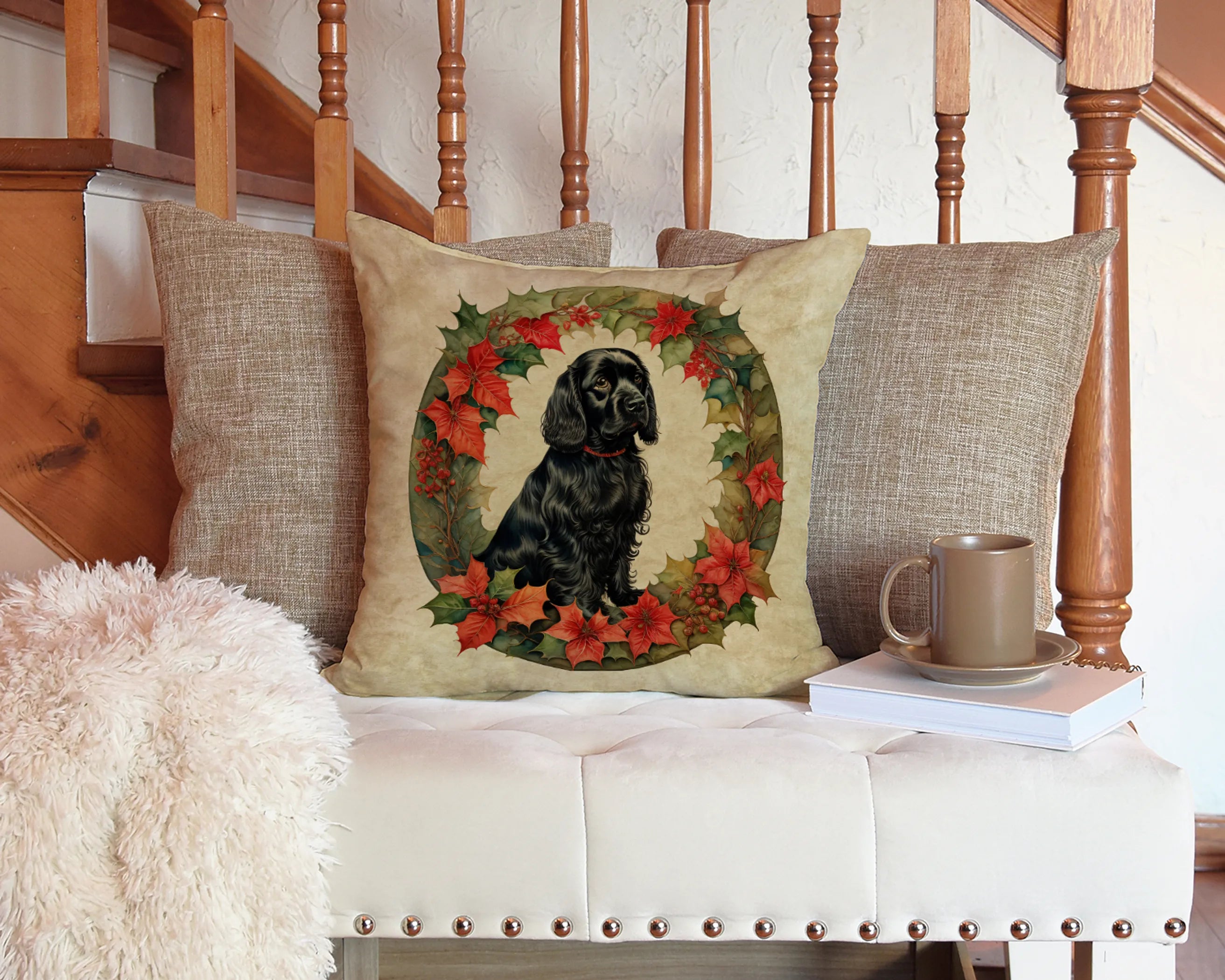 Chesapeake Bay Retriever Christmas Flowers Throw Pillow