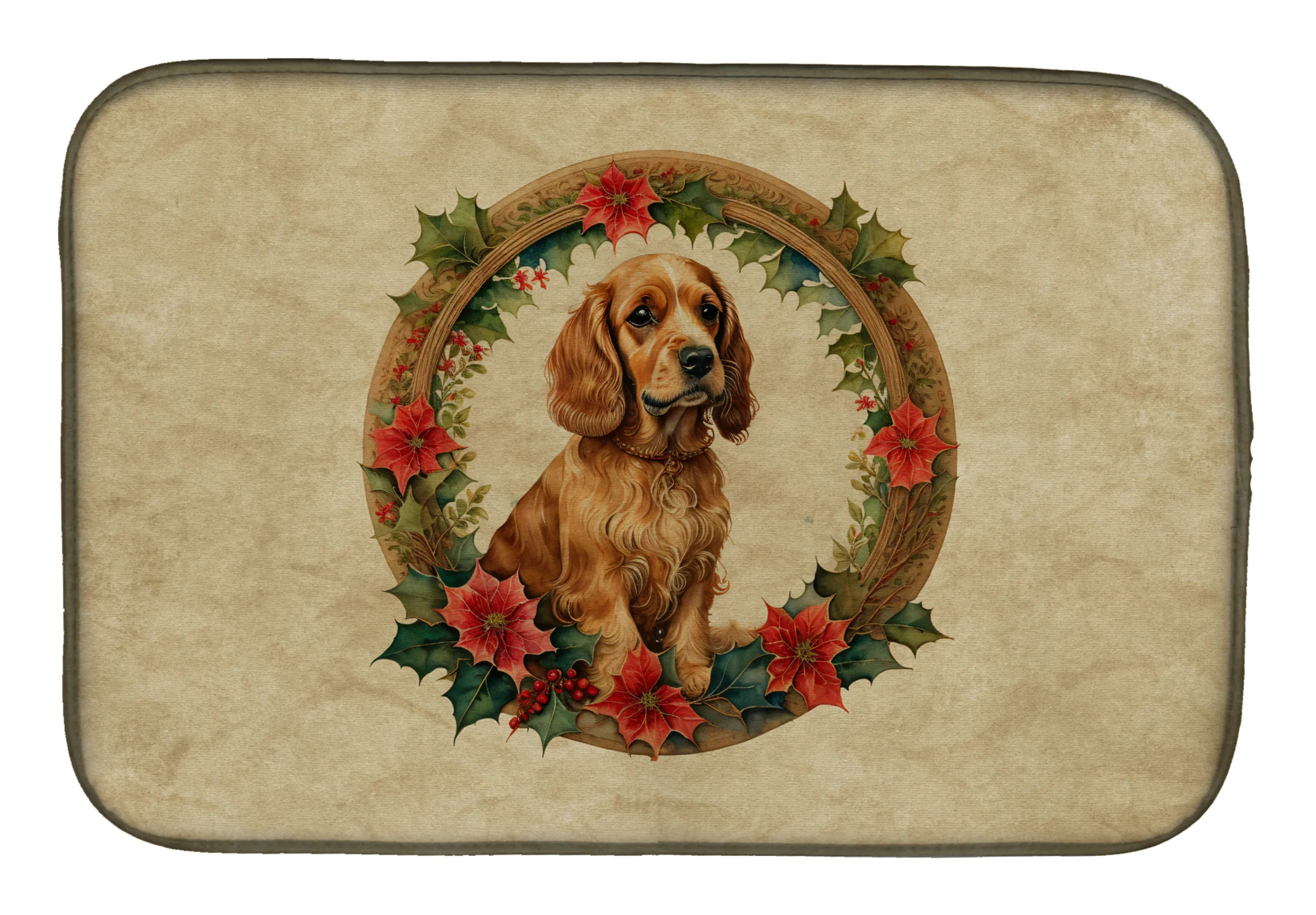 Christmas Flowers Frame Dish Drying Mat - Size: 14  X 21" | Pack Of: 1 | Collection name: Christmas flowers frame