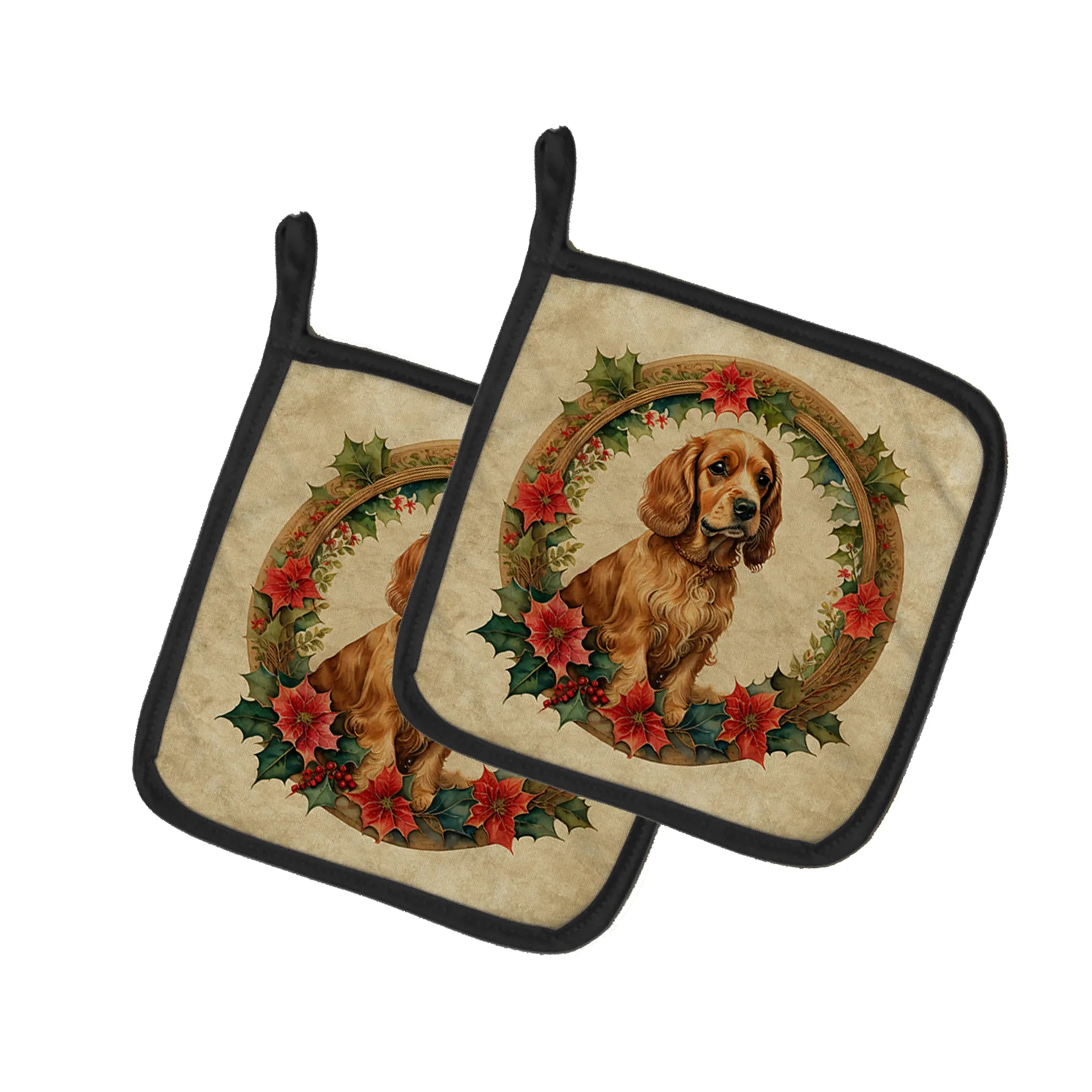 Christmas Flowers Frame Pair of Pot Holders - Size: 7.5HX7.5W | Pack Of: 1 | Collection name: Christmas flowers frame