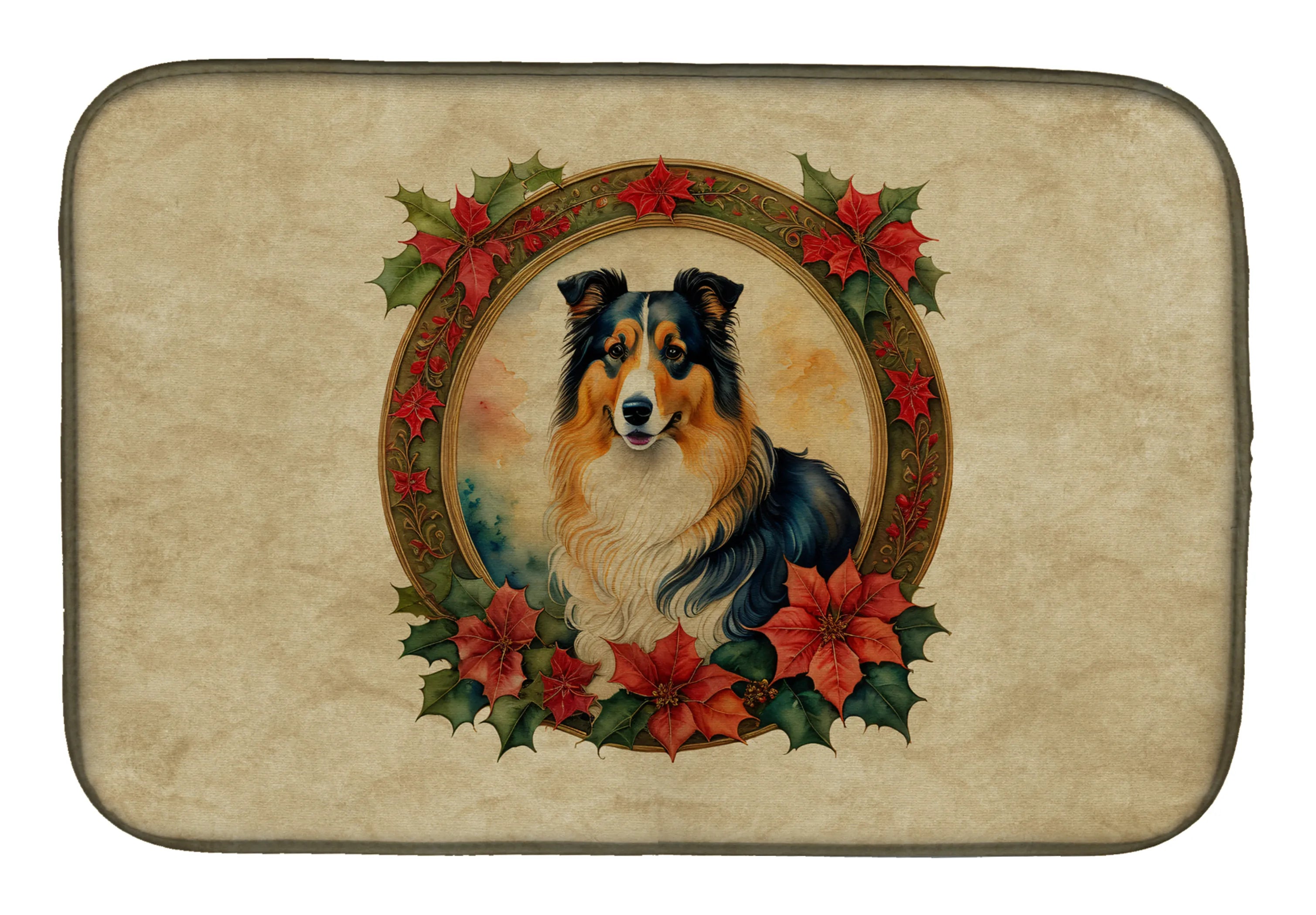 Christmas Flowers Frame Dish Drying Mat - Size: 14  X 21" | Pack Of: 1 | Collection name: Christmas flowers frame