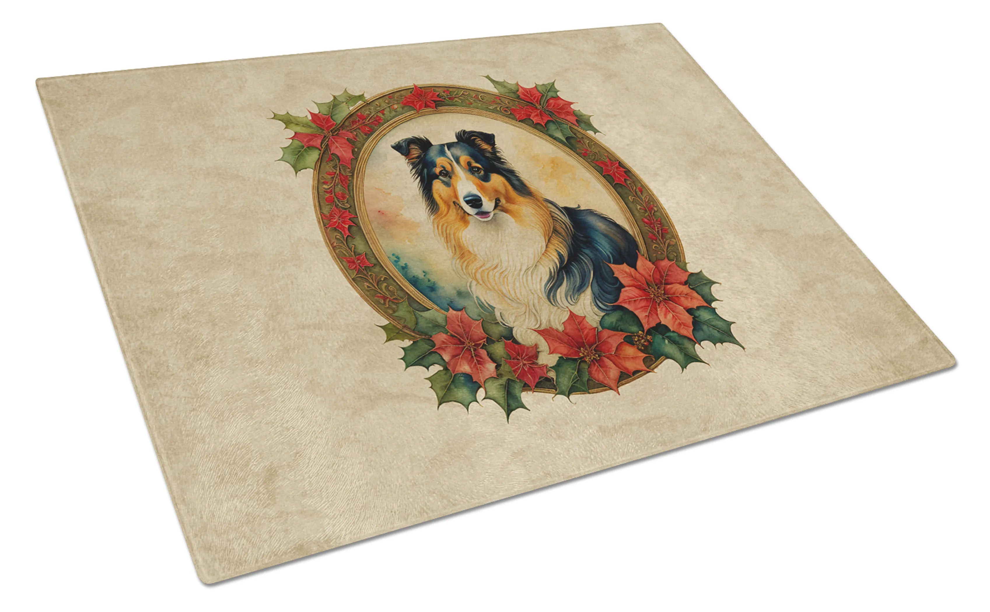Christmas Flowers Frame Glass Cutting Board - Size: LARGE | Pack Of: 1 | Collection name: Christmas flowers frame