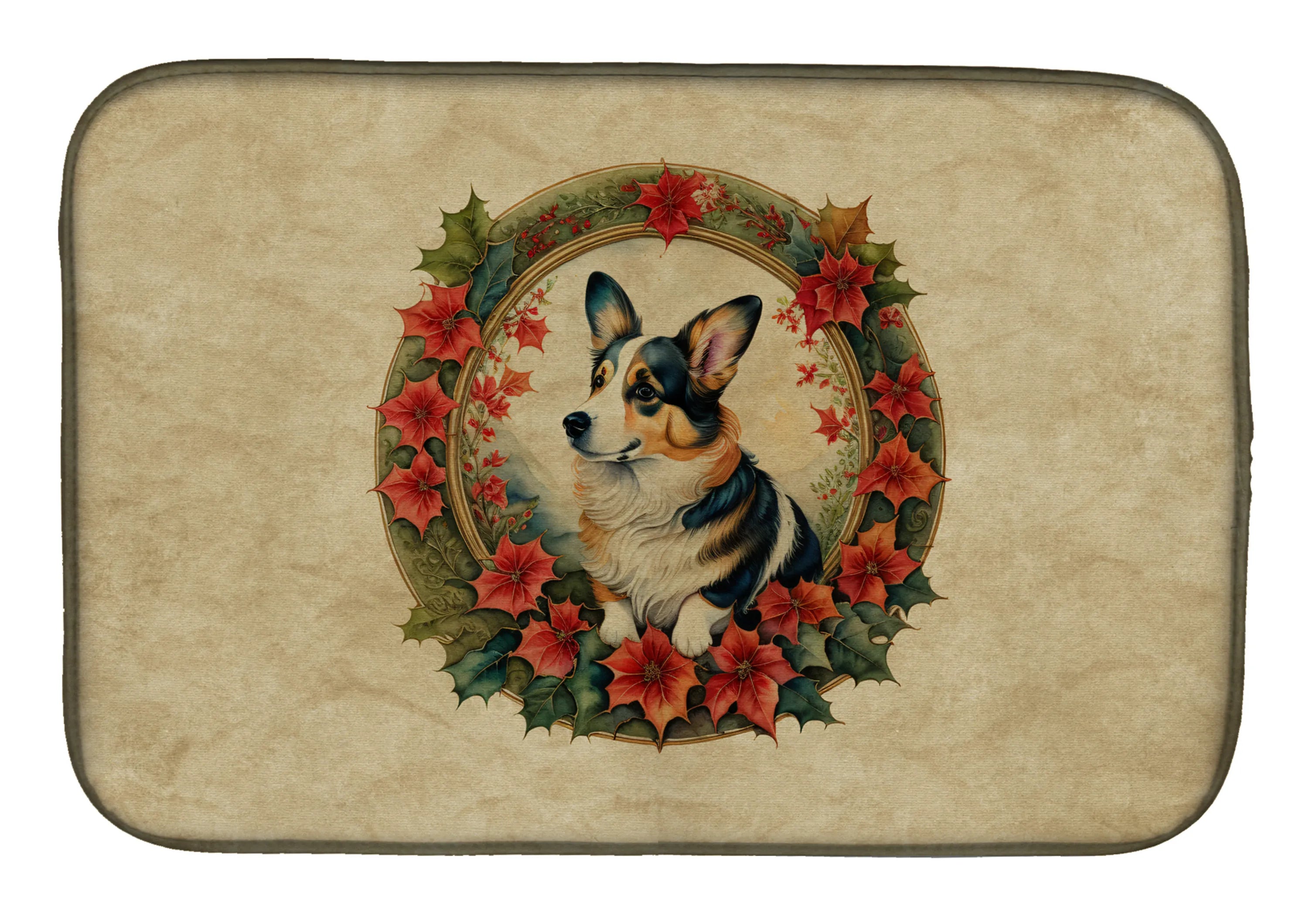 Christmas Flowers Frame Dish Drying Mat - Size: 14  X 21" | Pack Of: 1 | Collection name: Christmas flowers frame