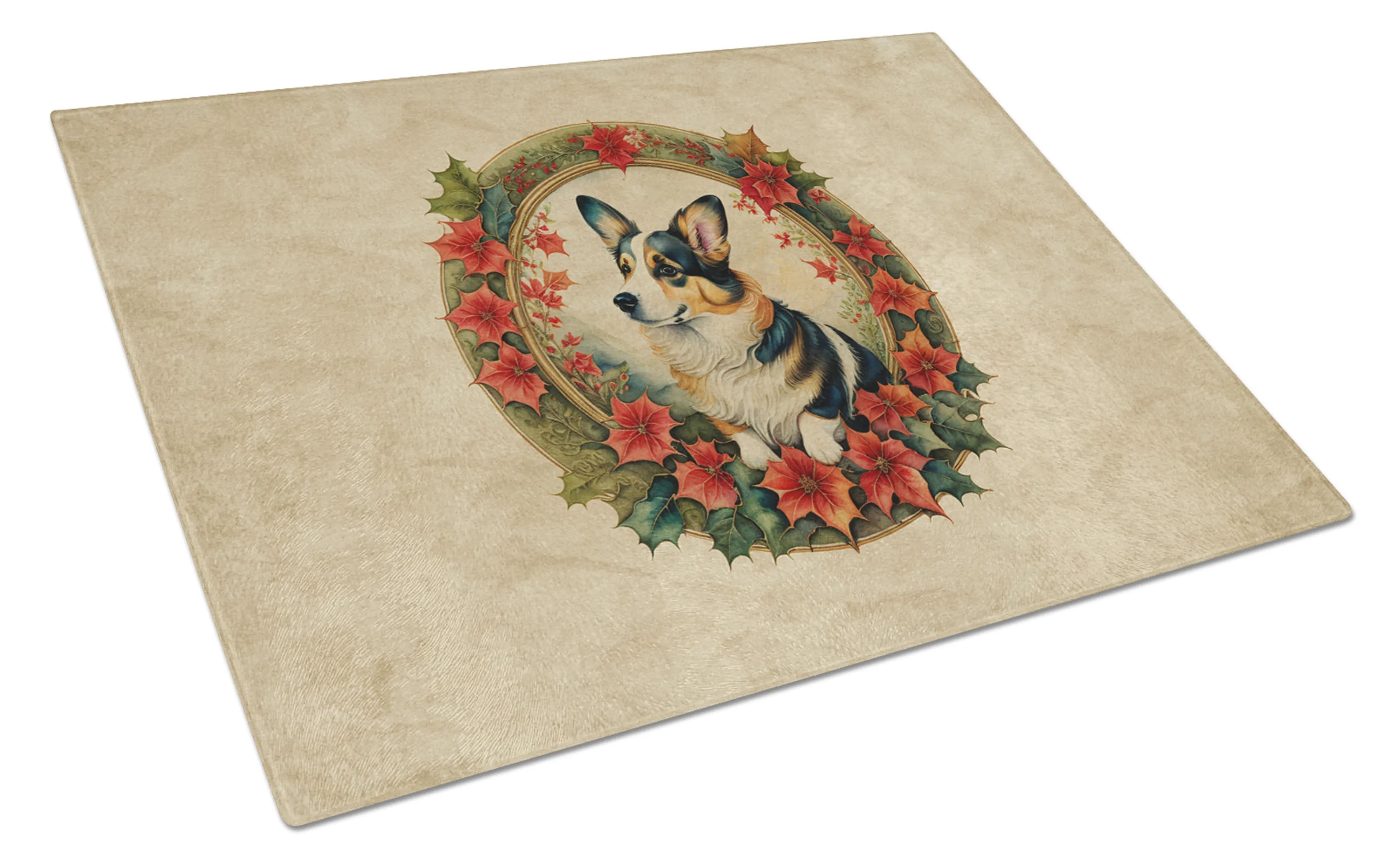 Christmas Flowers Frame Glass Cutting Board - Size: LARGE | Pack Of: 1 | Collection name: Christmas flowers frame