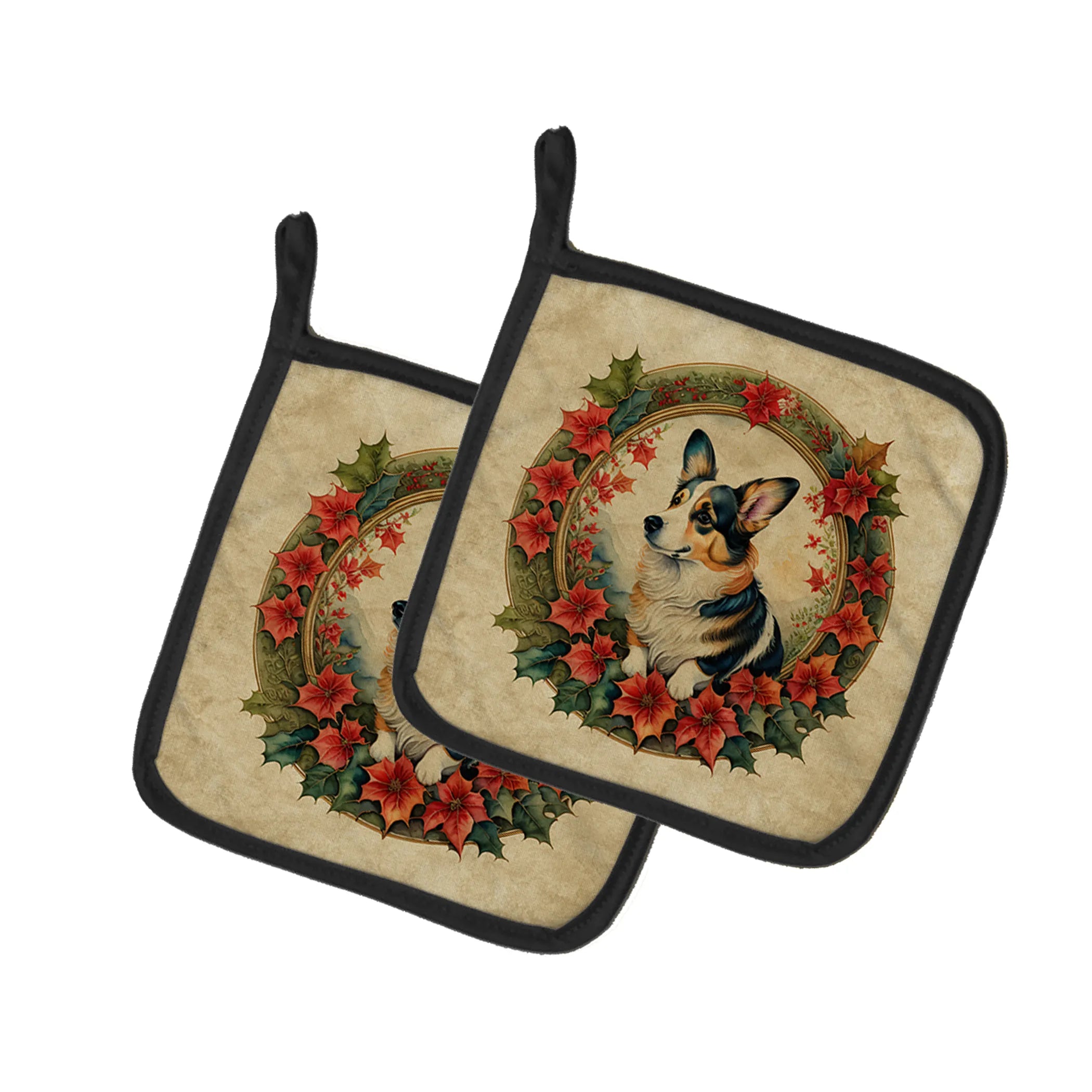 Christmas Flowers Frame Pair of Pot Holders - Size: 7.5HX7.5W | Pack Of: 1 | Collection name: Christmas flowers frame