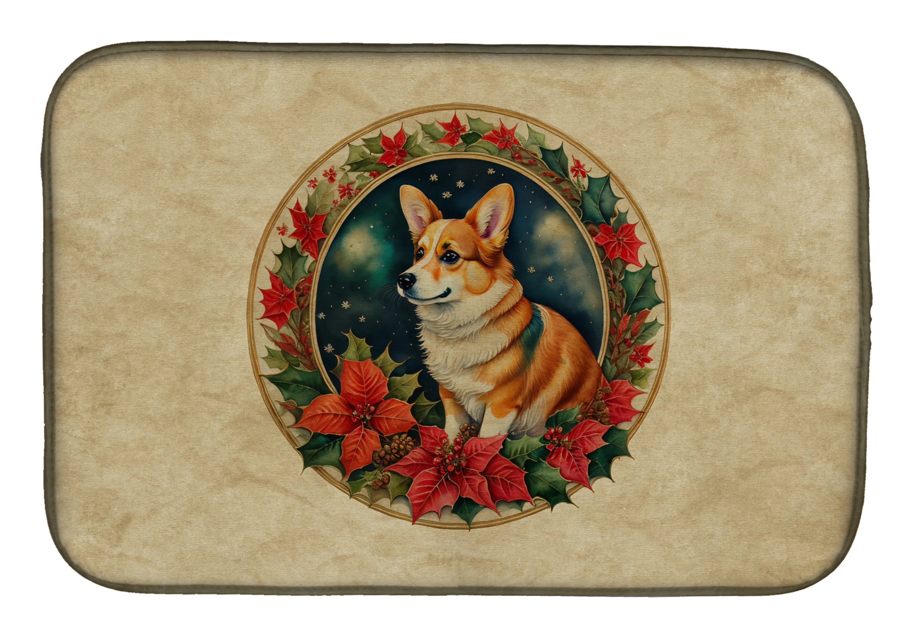 Christmas Flowers Frame Dish Drying Mat - Size: 14  X 21" | Pack Of: 1 | Collection name: Christmas flowers frame