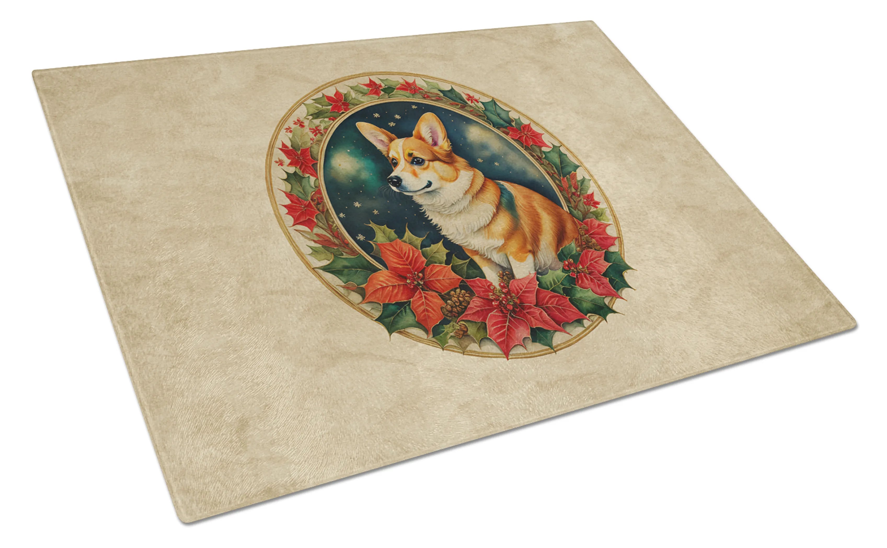Christmas Flowers Frame Glass Cutting Board - Size: LARGE | Pack Of: 1 | Collection name: Christmas flowers frame