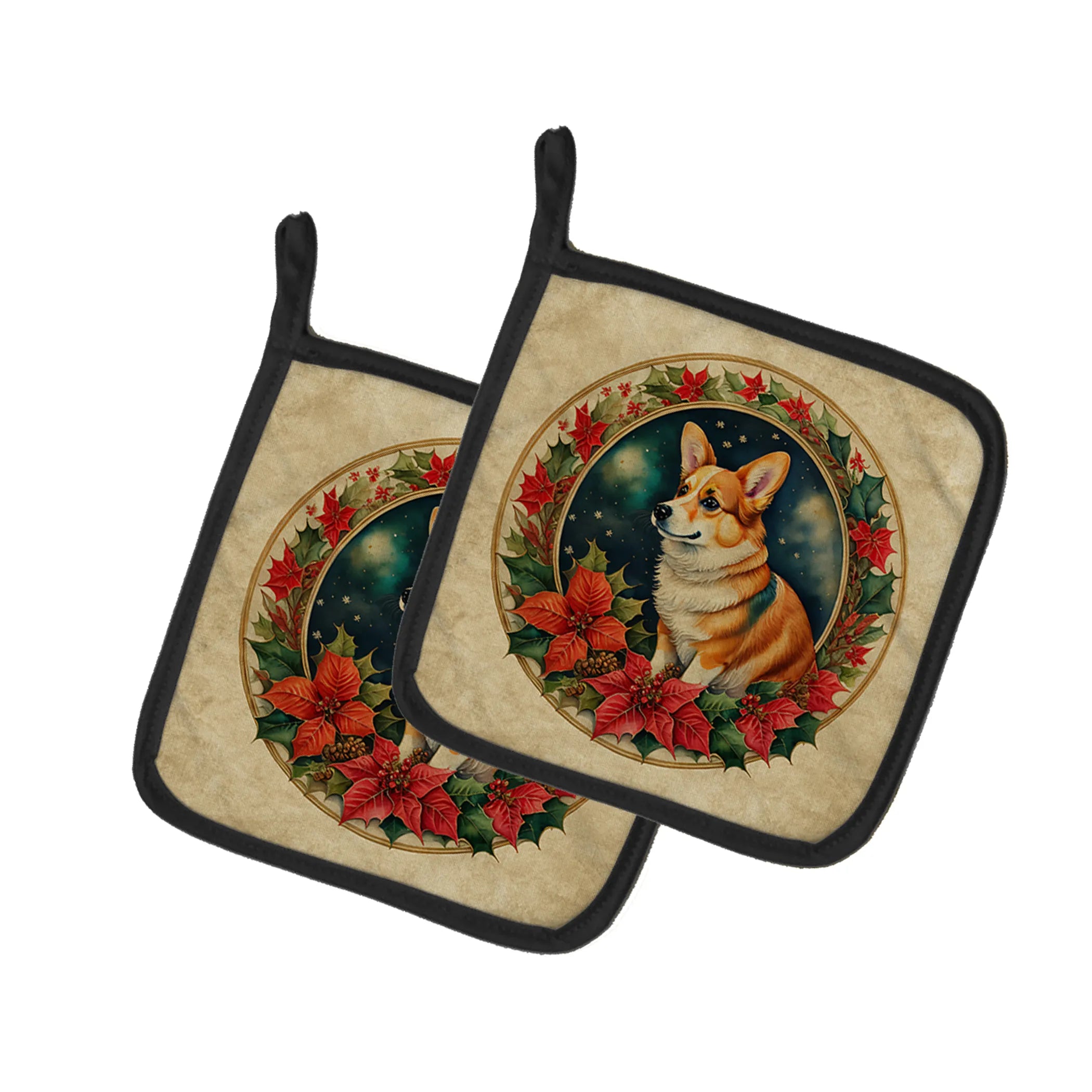 Christmas Flowers Frame Pair of Pot Holders - Size: 7.5HX7.5W | Pack Of: 1 | Collection name: Christmas flowers frame