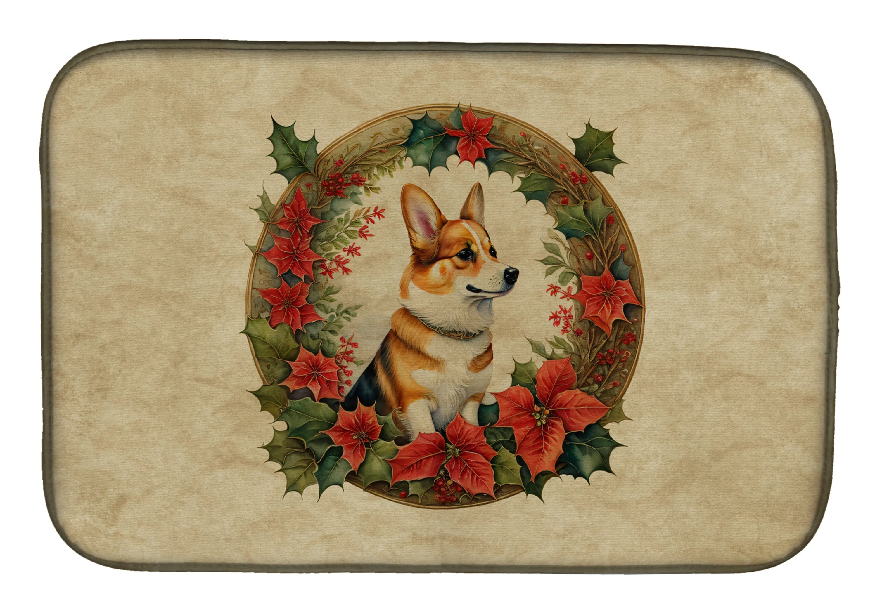 Christmas Flowers Frame Dish Drying Mat - Size: 14  X 21" | Pack Of: 1 | Collection name: Christmas flowers frame