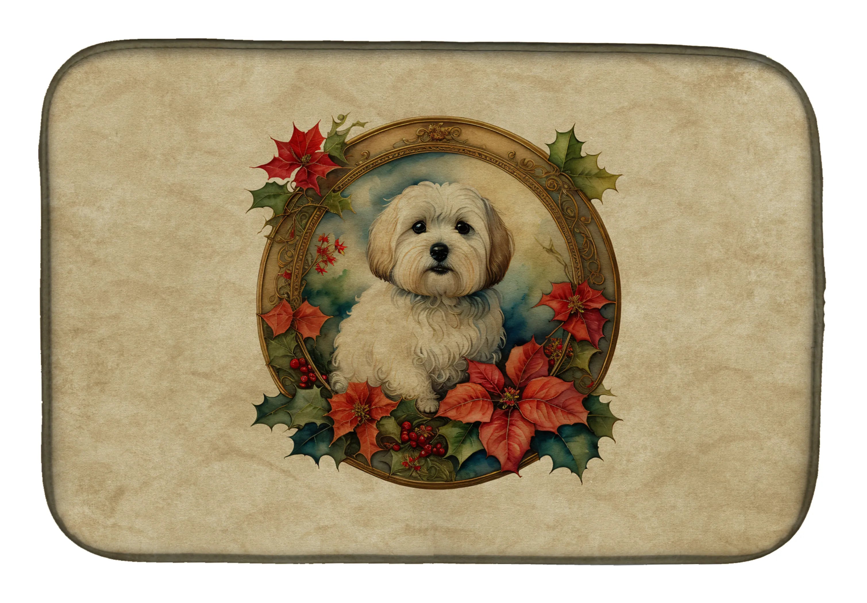 Christmas Flowers Frame Dish Drying Mat - Size: 14  X 21" | Pack Of: 1 | Collection name: Christmas flowers frame