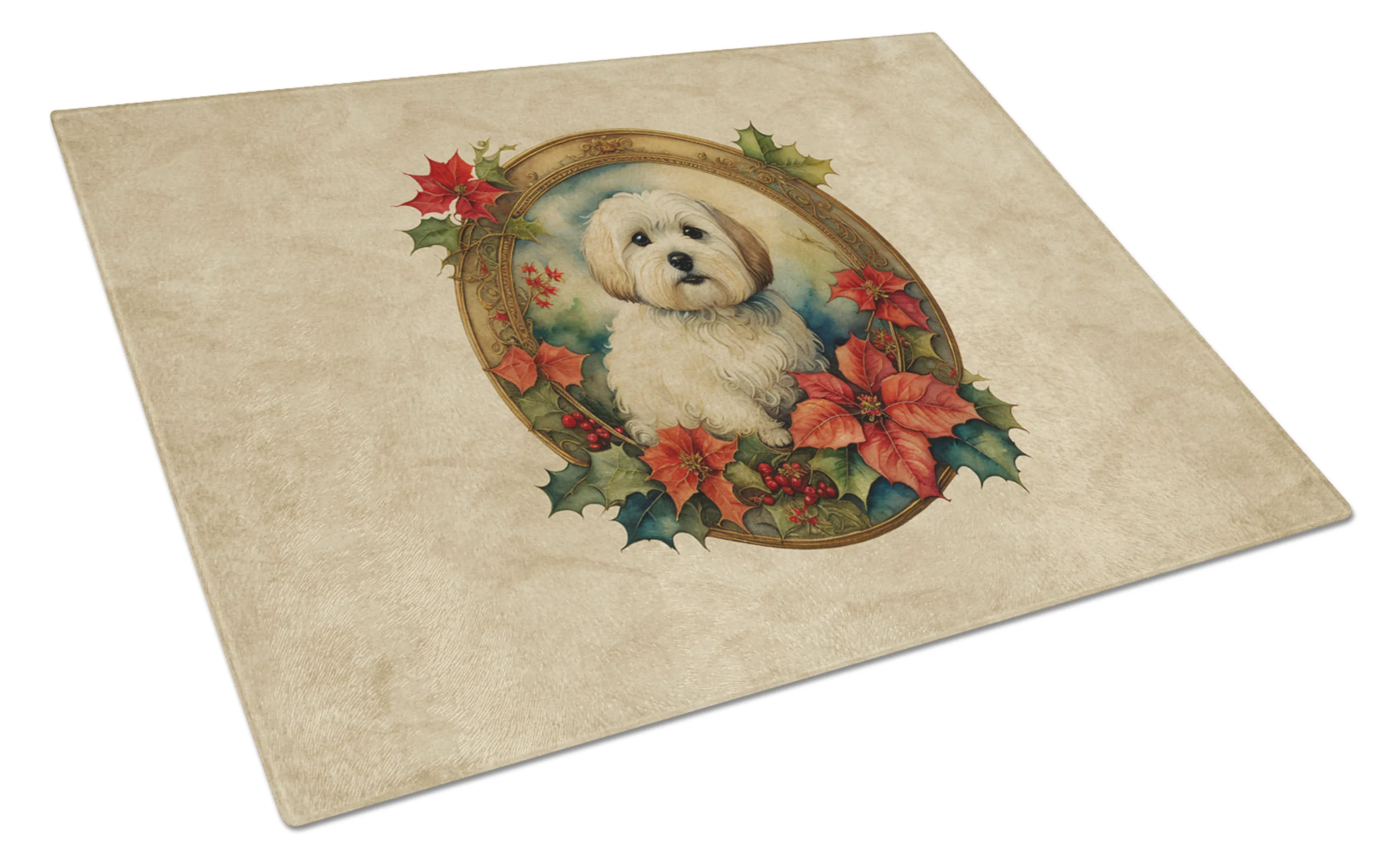 Christmas Flowers Frame Glass Cutting Board - Size: LARGE | Pack Of: 1 | Collection name: Christmas flowers frame