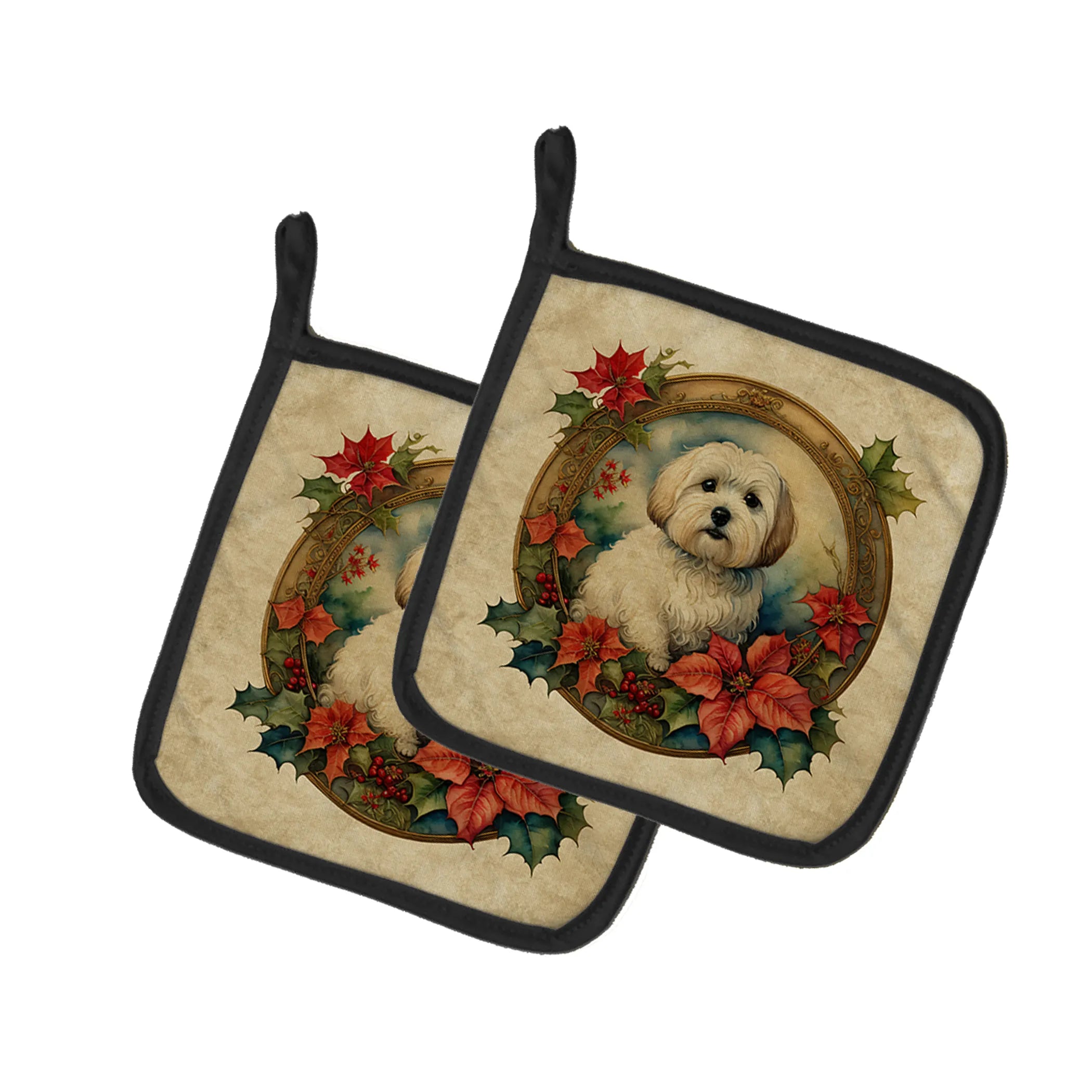Christmas Flowers Frame Pair of Pot Holders - Size: 7.5HX7.5W | Pack Of: 1 | Collection name: Christmas flowers frame