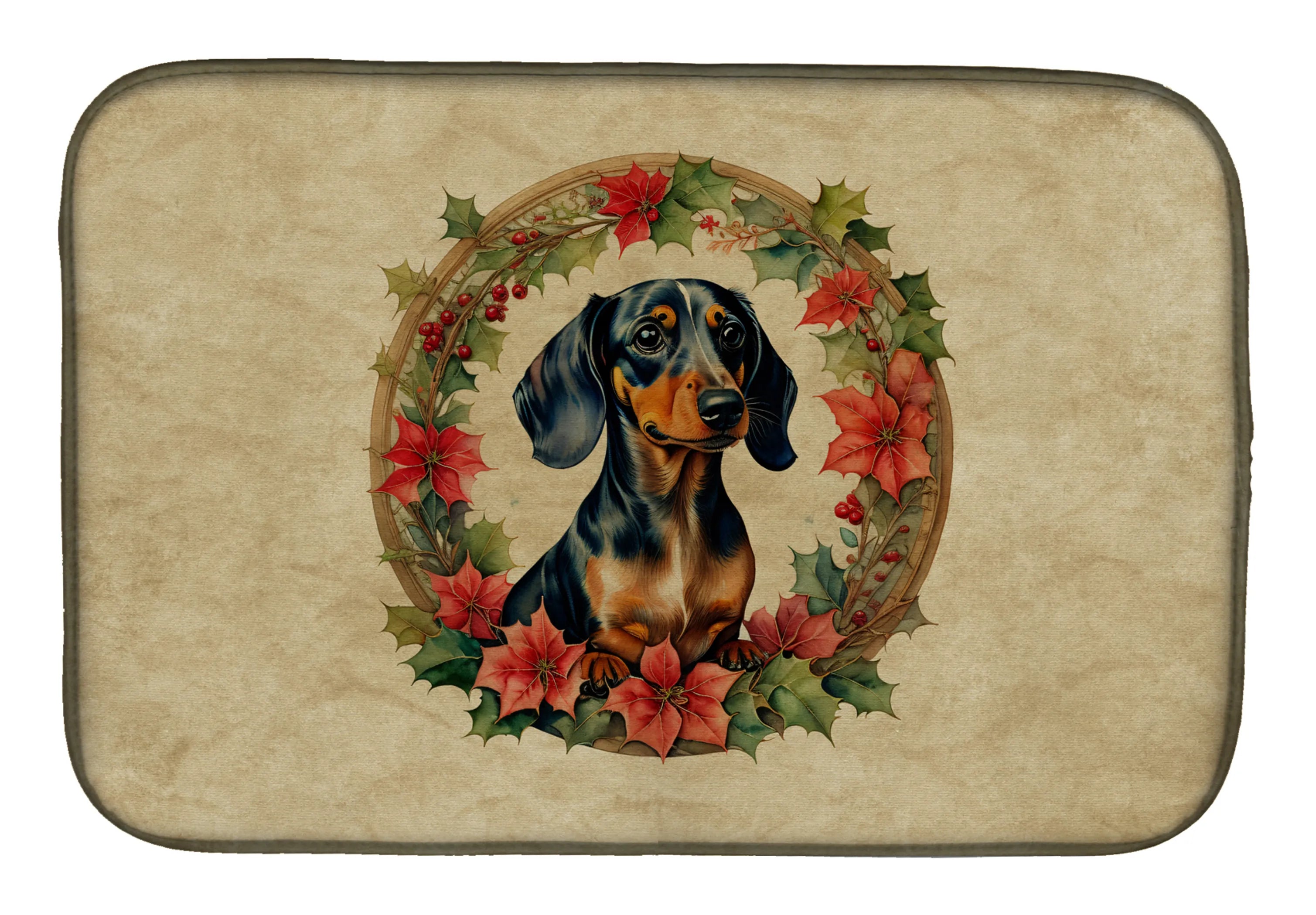 Christmas Flowers Frame Dish Drying Mat - Size: 14  X 21" | Pack Of: 1 | Collection name: Christmas flowers frame