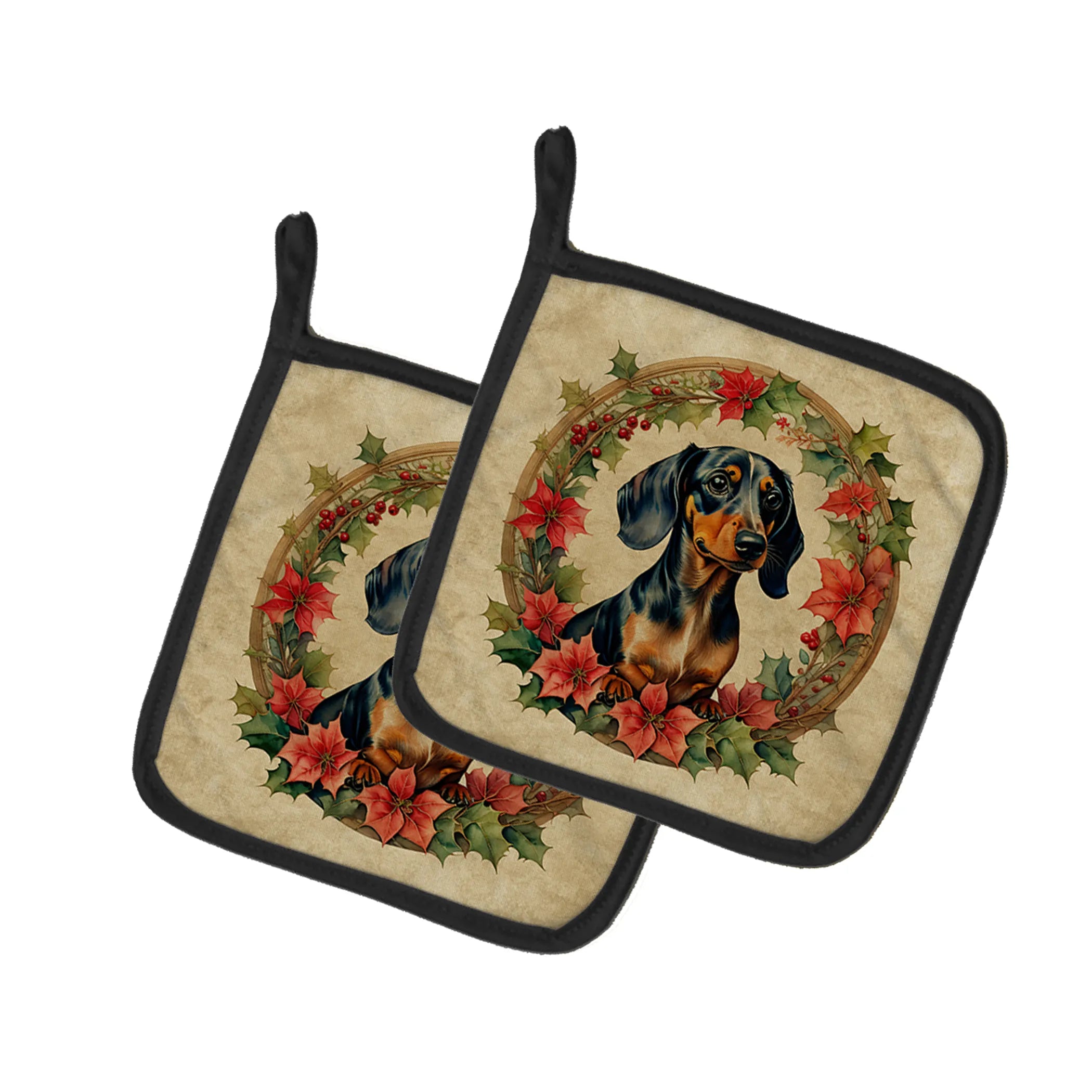 Christmas Flowers Frame Pair of Pot Holders - Size: 7.5HX7.5W | Pack Of: 1 | Collection name: Christmas flowers frame