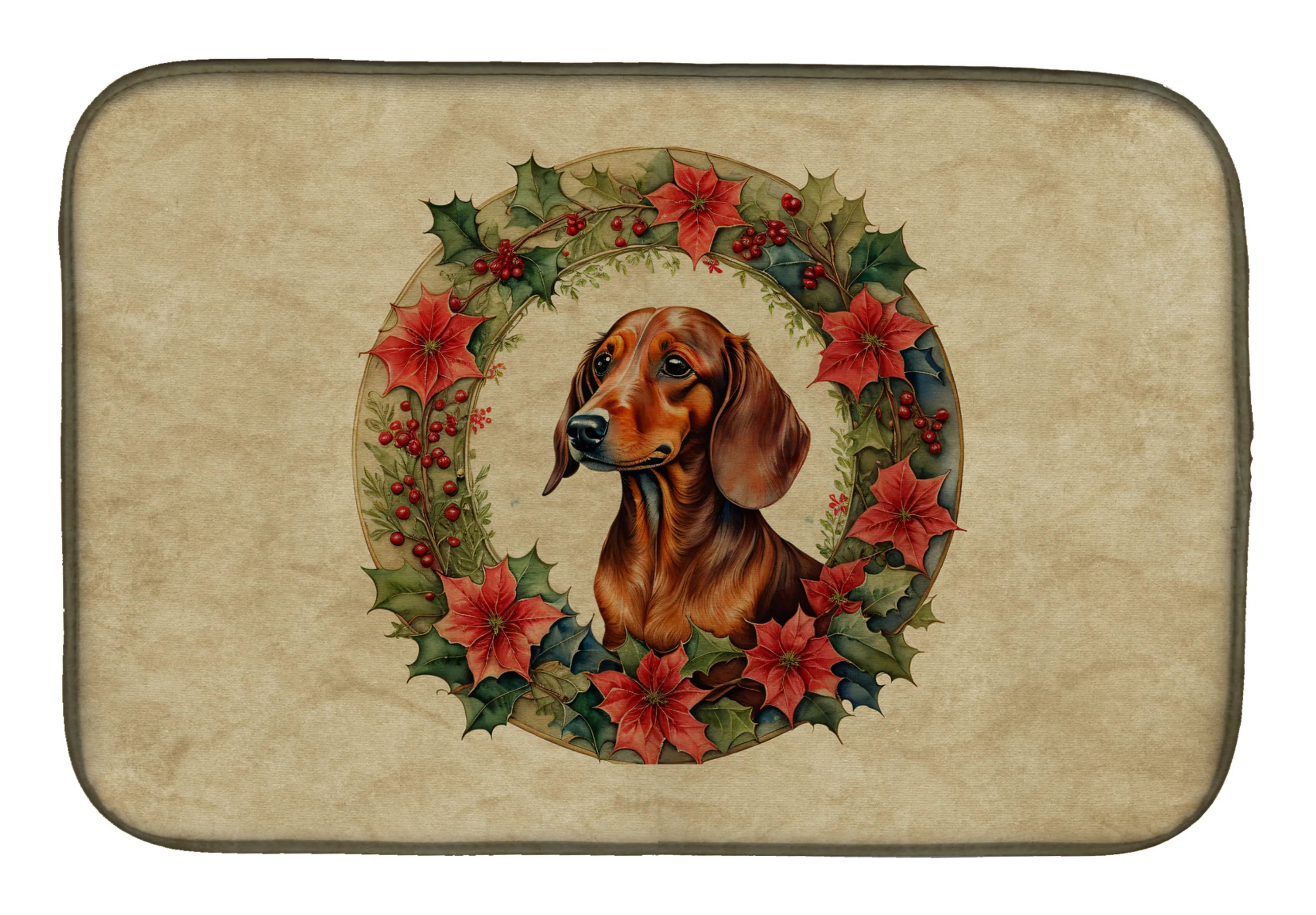 Christmas Flowers Frame Dish Drying Mat - Size: 14  X 21" | Pack Of: 1 | Collection name: Christmas flowers frame