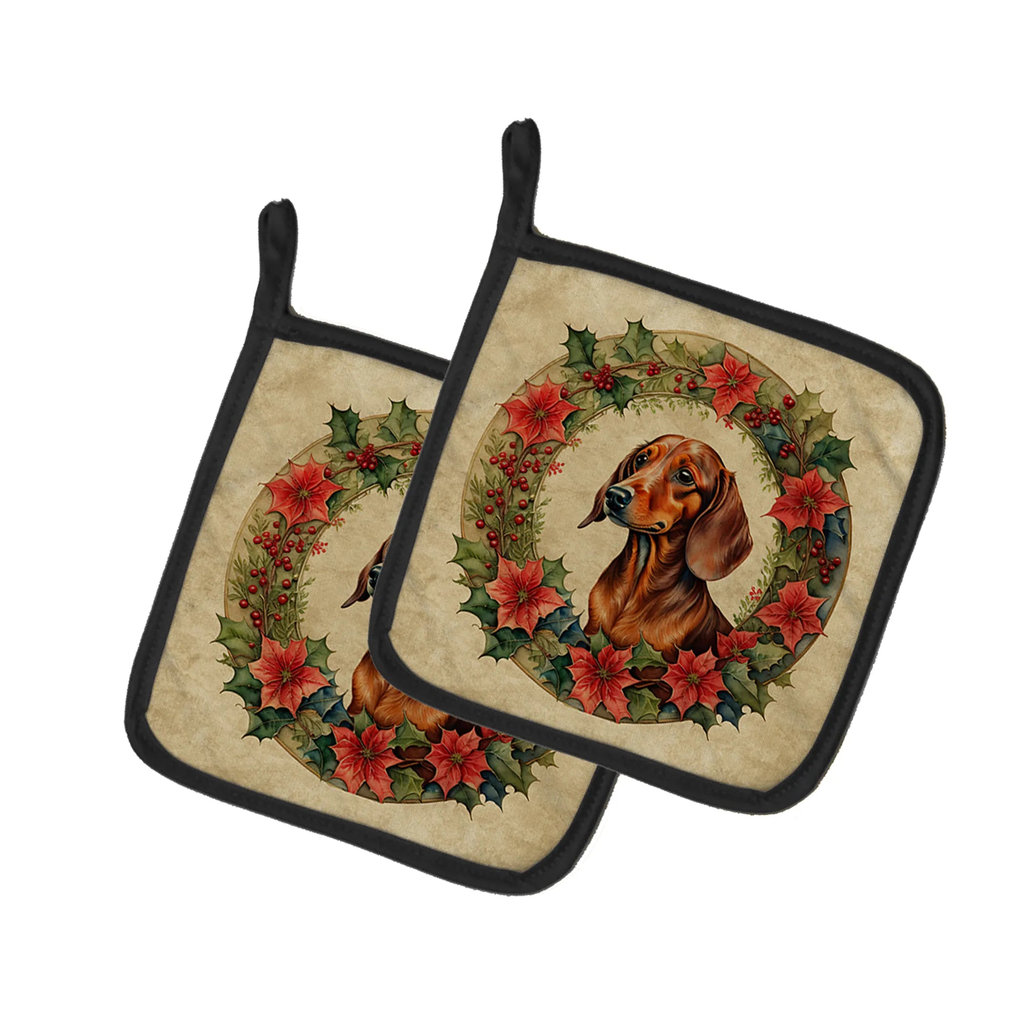 Christmas Flowers Frame Pair of Pot Holders - Size: 7.5HX7.5W | Pack Of: 1 | Collection name: Christmas flowers frame