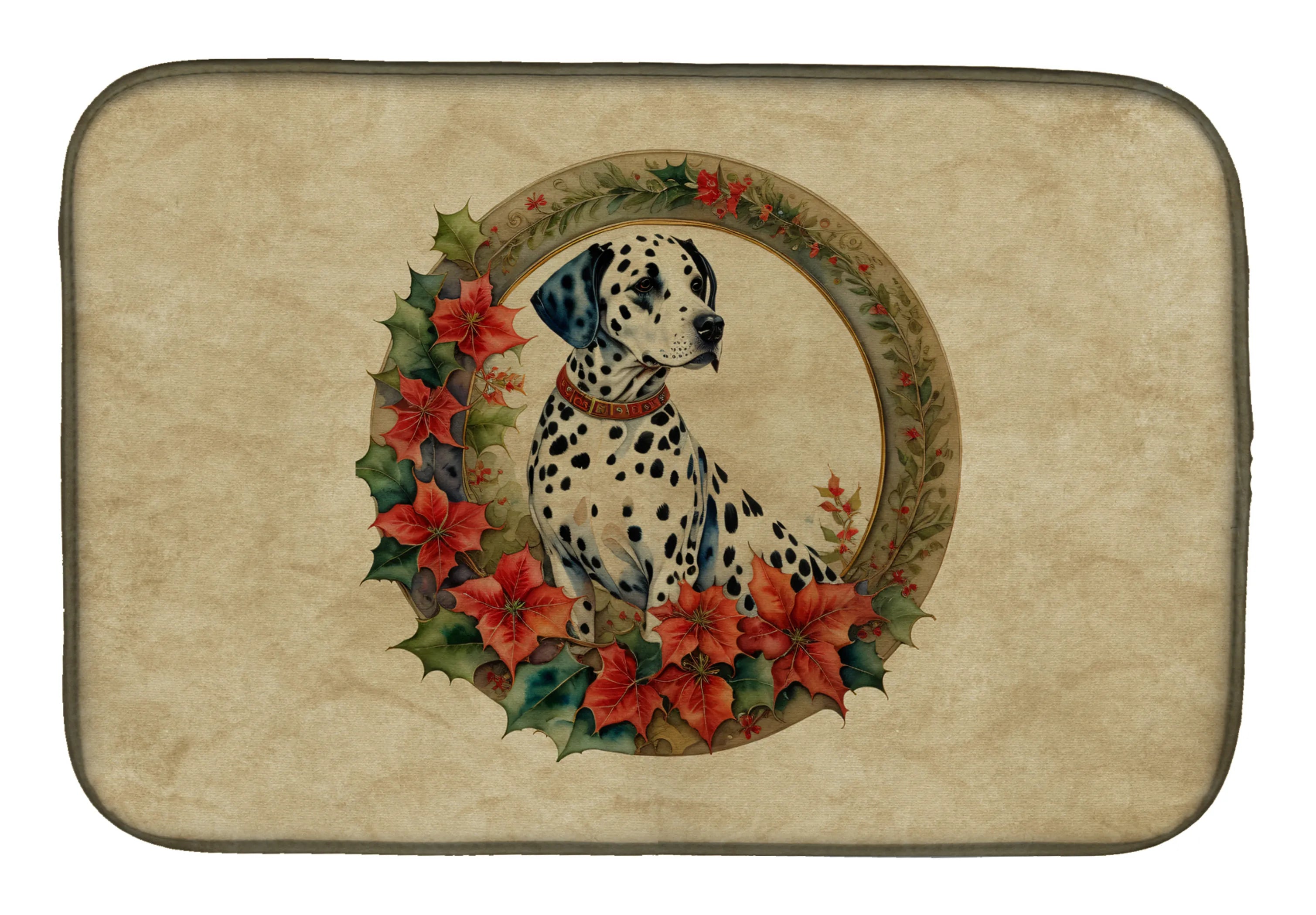 Christmas Flowers Frame Dish Drying Mat - Size: 14  X 21" | Pack Of: 1 | Collection name: Christmas flowers frame