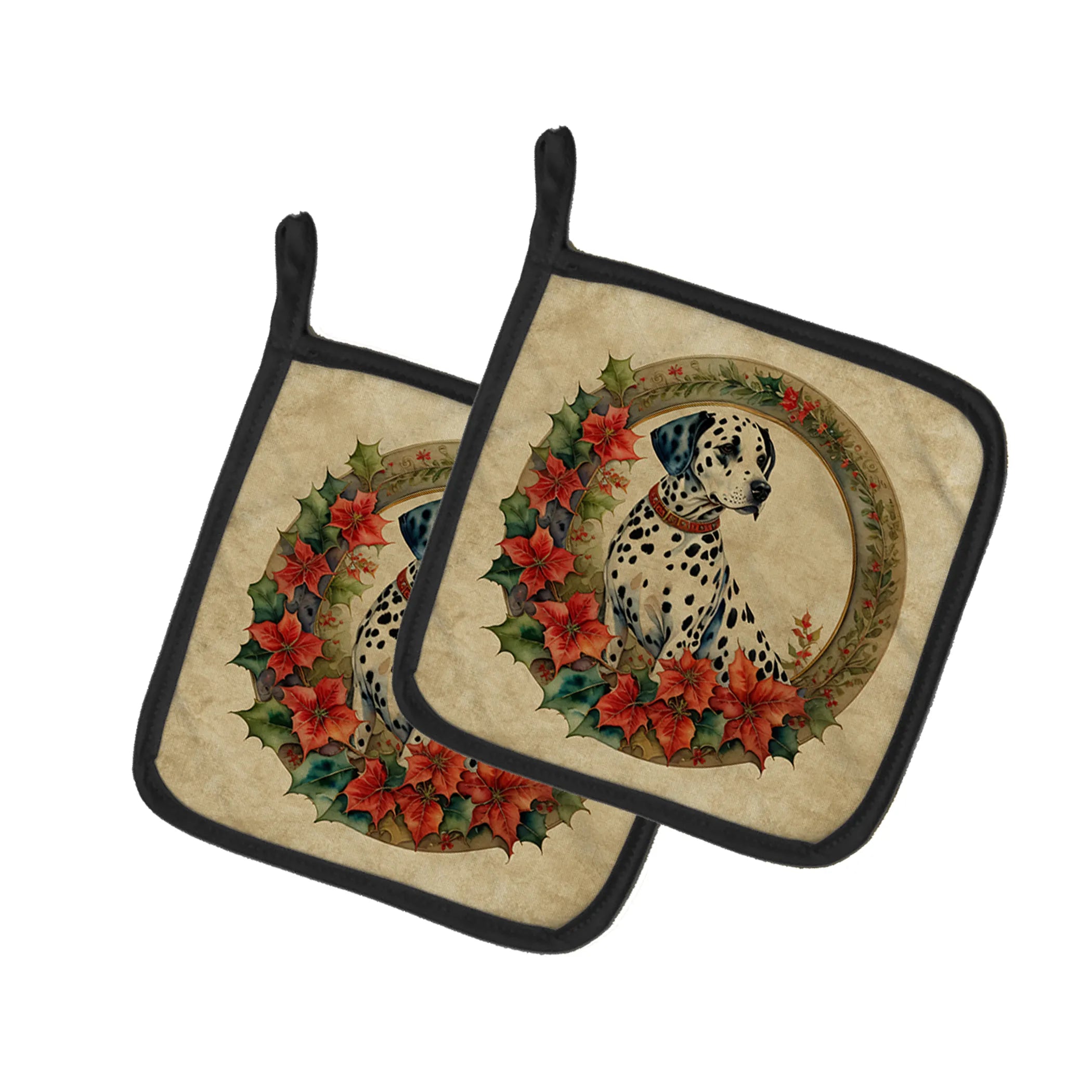 Christmas Flowers Frame Pair of Pot Holders - Size: 7.5HX7.5W | Pack Of: 1 | Collection name: Christmas flowers frame