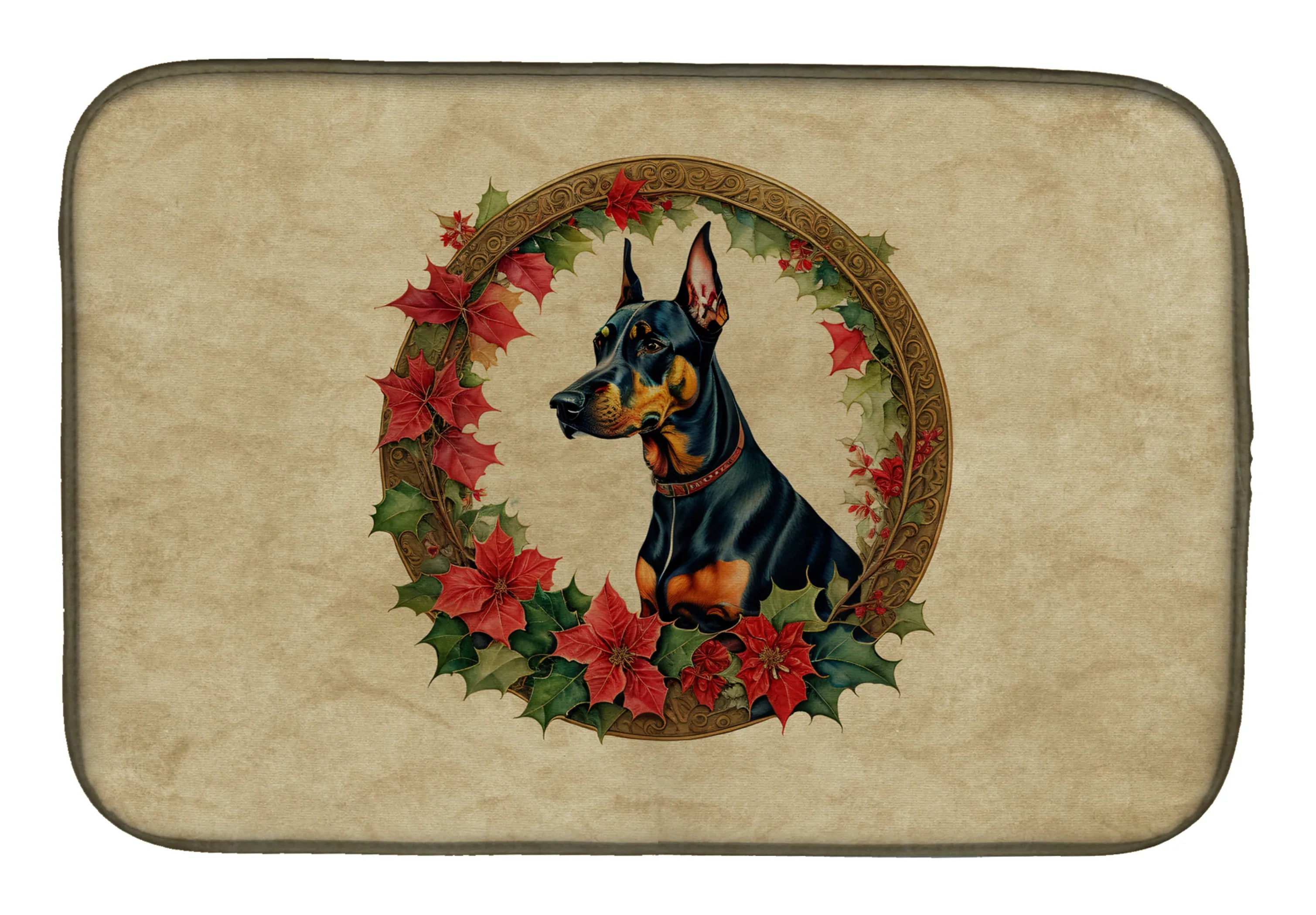 Christmas Flowers Frame Dish Drying Mat - Size: 14  X 21" | Pack Of: 1 | Collection name: Christmas flowers frame