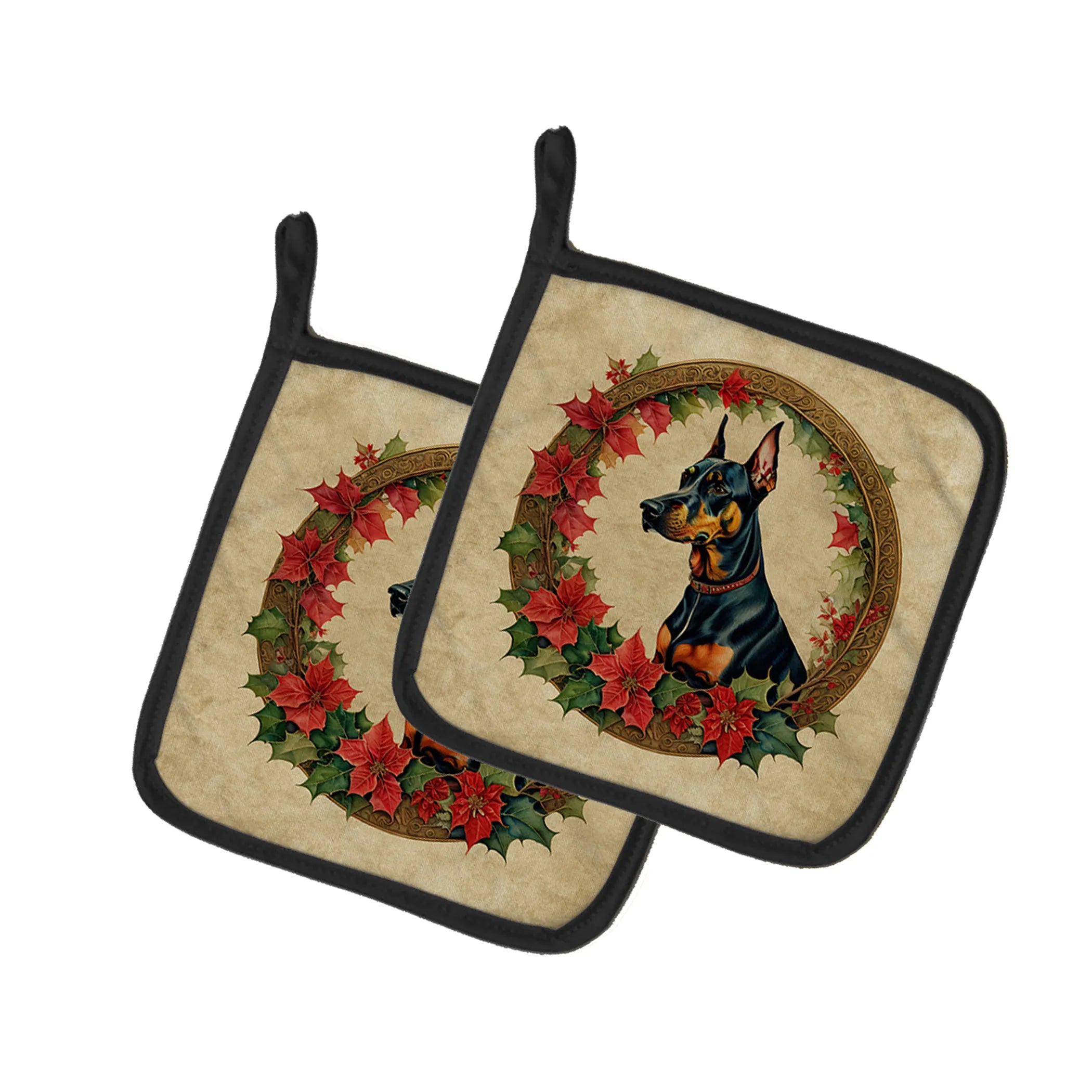 Christmas Flowers Frame Pair of Pot Holders - Size: 7.5HX7.5W | Pack Of: 1 | Collection name: Christmas flowers frame