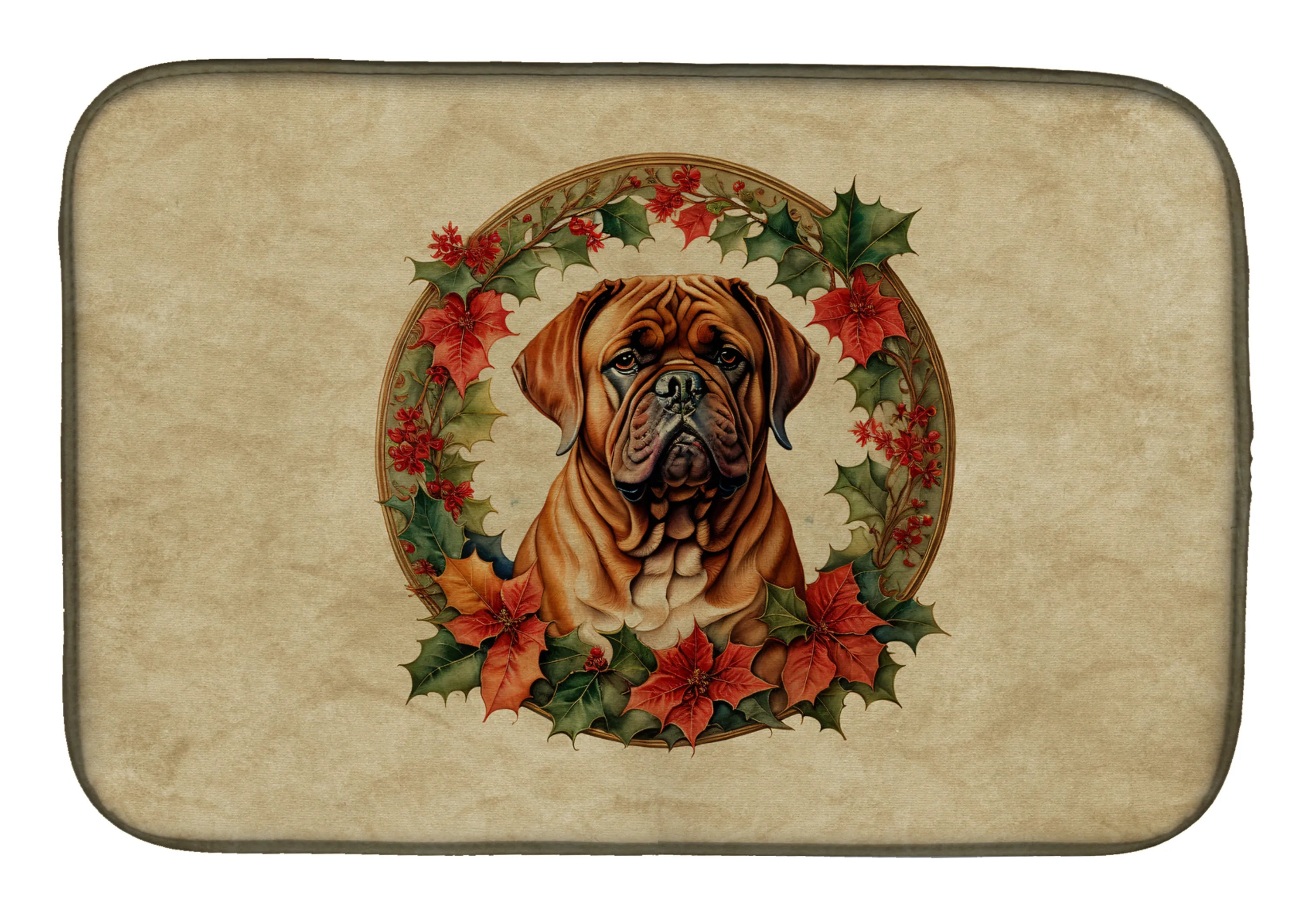 Christmas Flowers Frame Dish Drying Mat - Size: 14  X 21" | Pack Of: 1 | Collection name: Christmas flowers frame