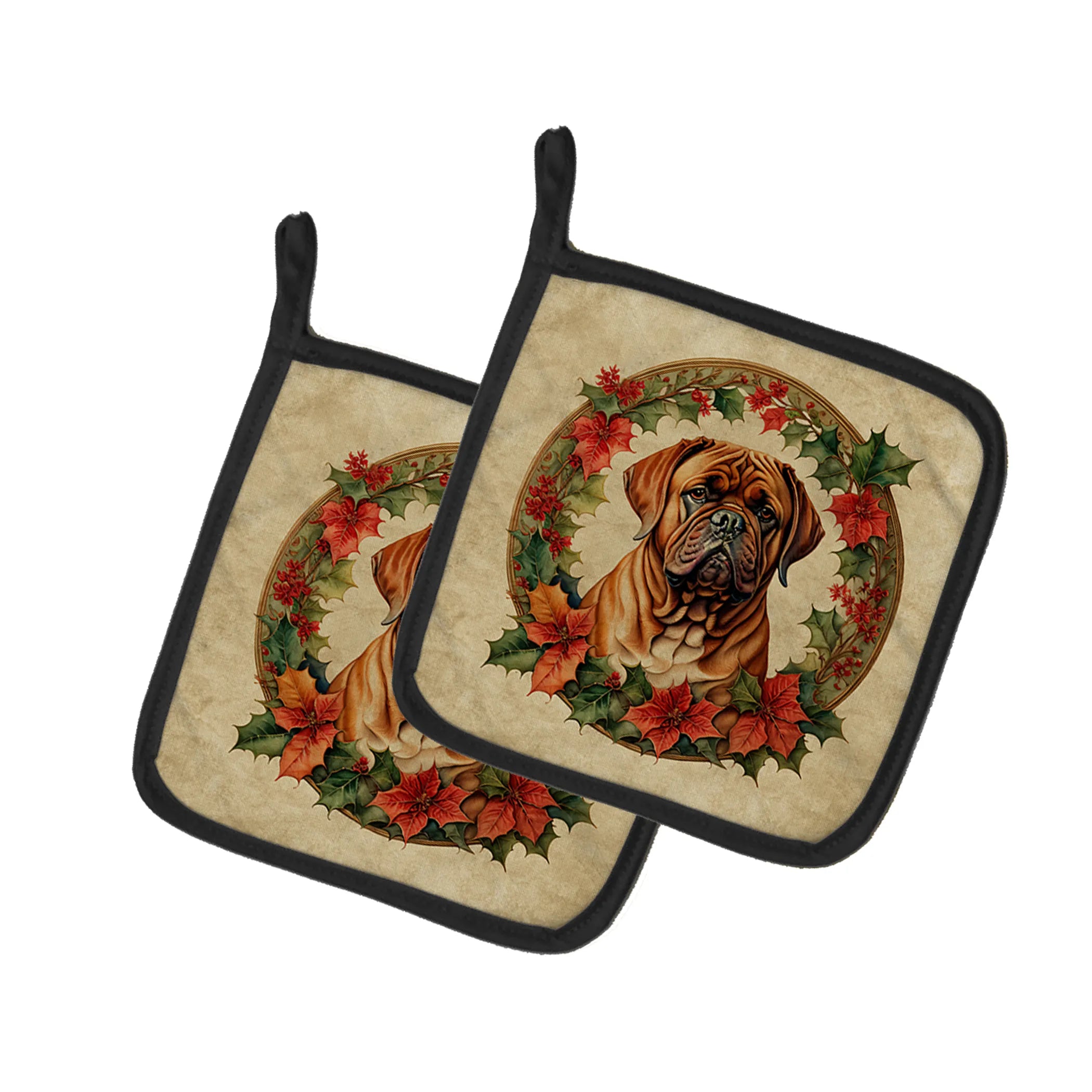 Christmas Flowers Frame Pair of Pot Holders - Size: 7.5HX7.5W | Pack Of: 1 | Collection name: Christmas flowers frame