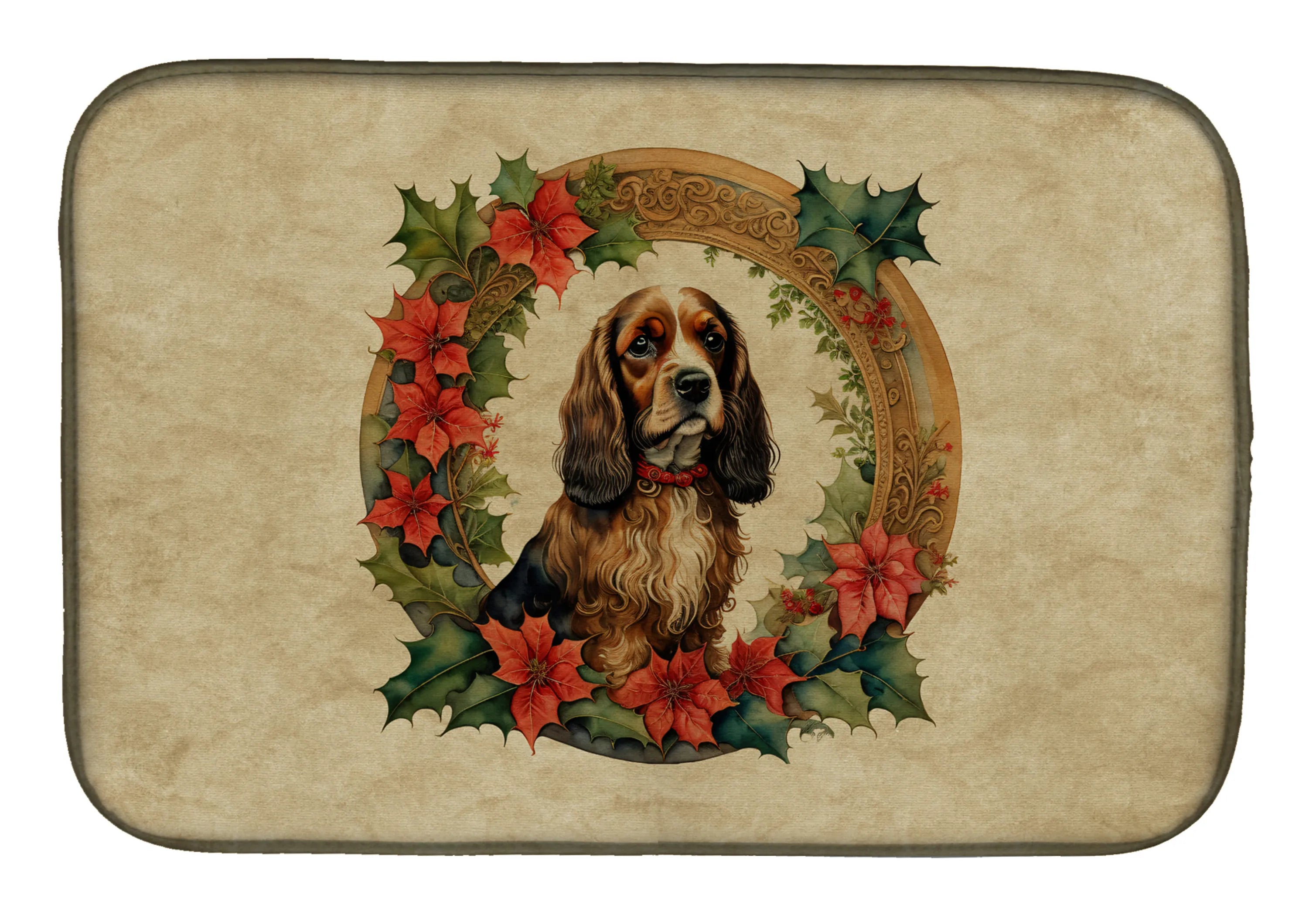 Christmas Flowers Frame Dish Drying Mat - Size: 14  X 21" | Pack Of: 1 | Collection name: Christmas flowers frame