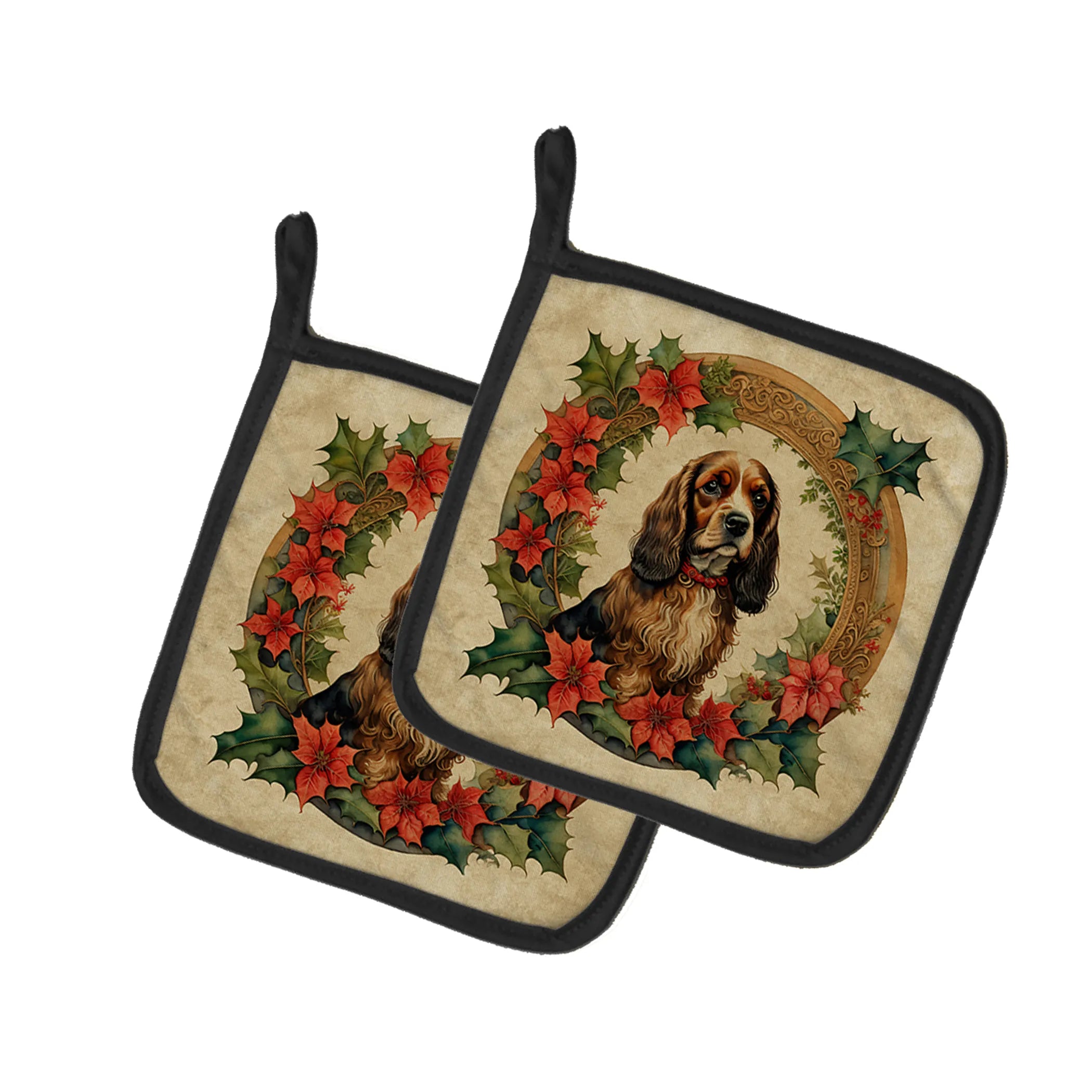 Christmas Flowers Frame Pair of Pot Holders - Size: 7.5HX7.5W | Pack Of: 1 | Collection name: Christmas flowers frame