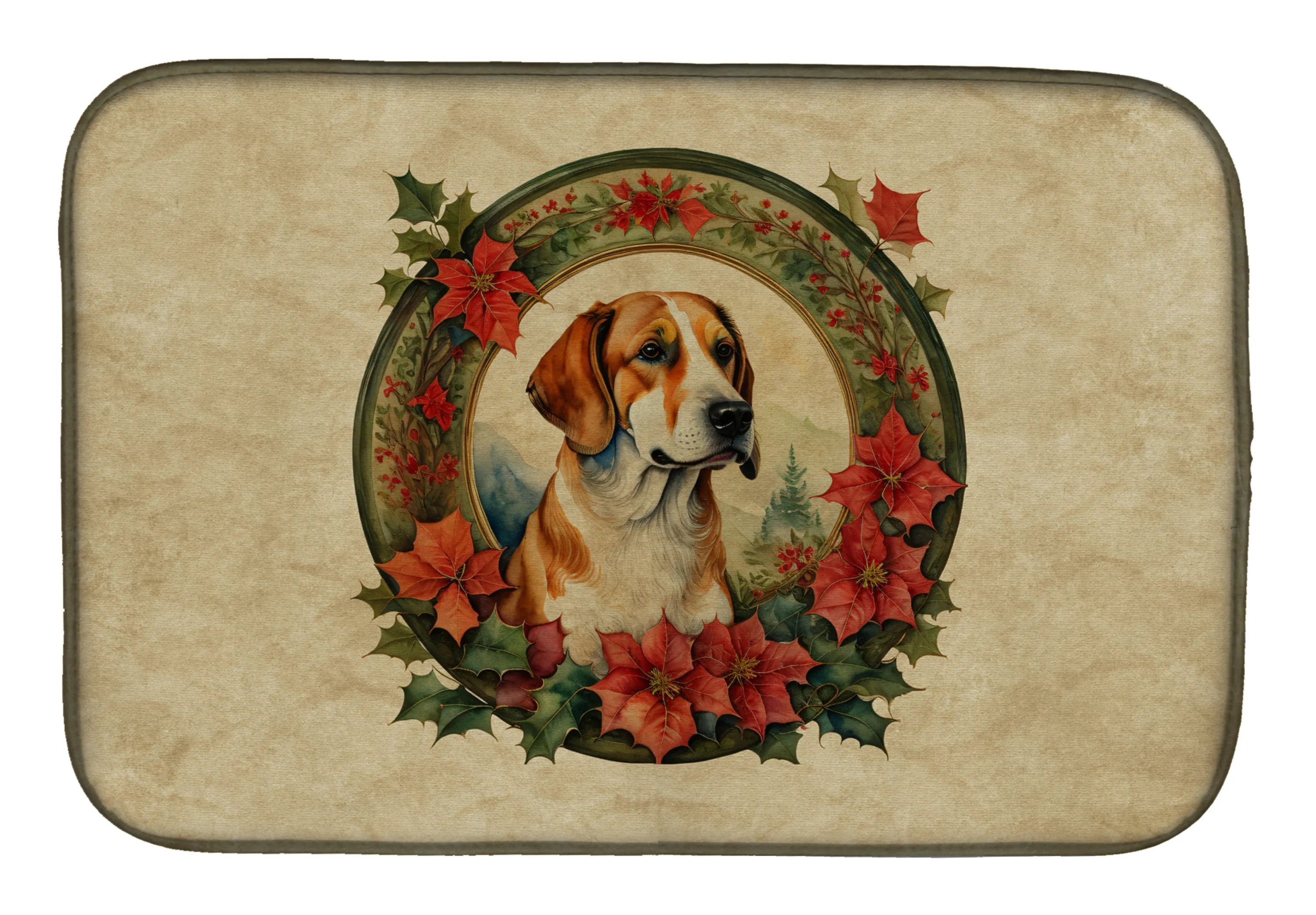 Christmas Flowers Frame Dish Drying Mat - Size: 14  X 21" | Pack Of: 1 | Collection name: Christmas flowers frame