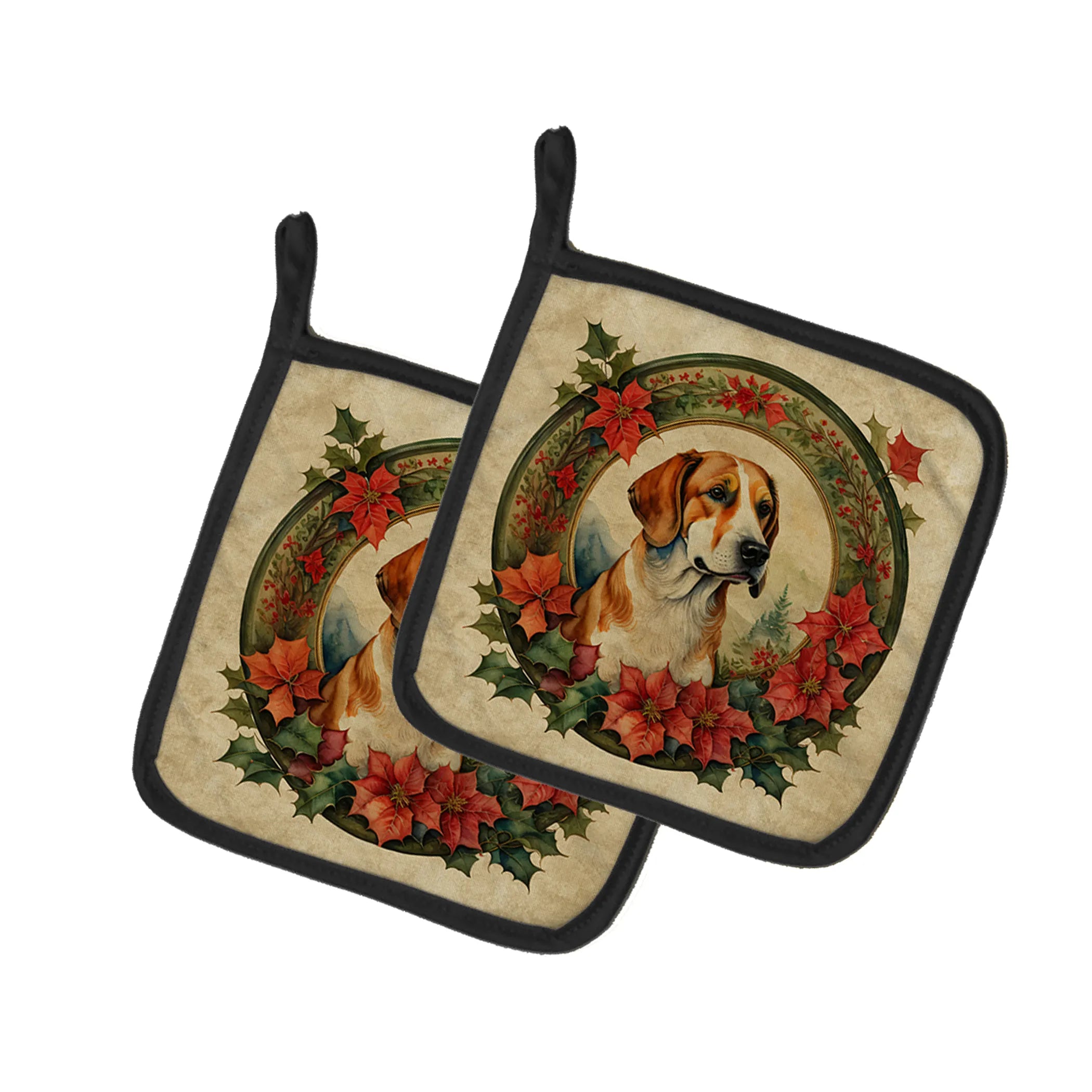 Christmas Flowers Frame Pair of Pot Holders - Size: 7.5HX7.5W | Pack Of: 1 | Collection name: Christmas flowers frame
