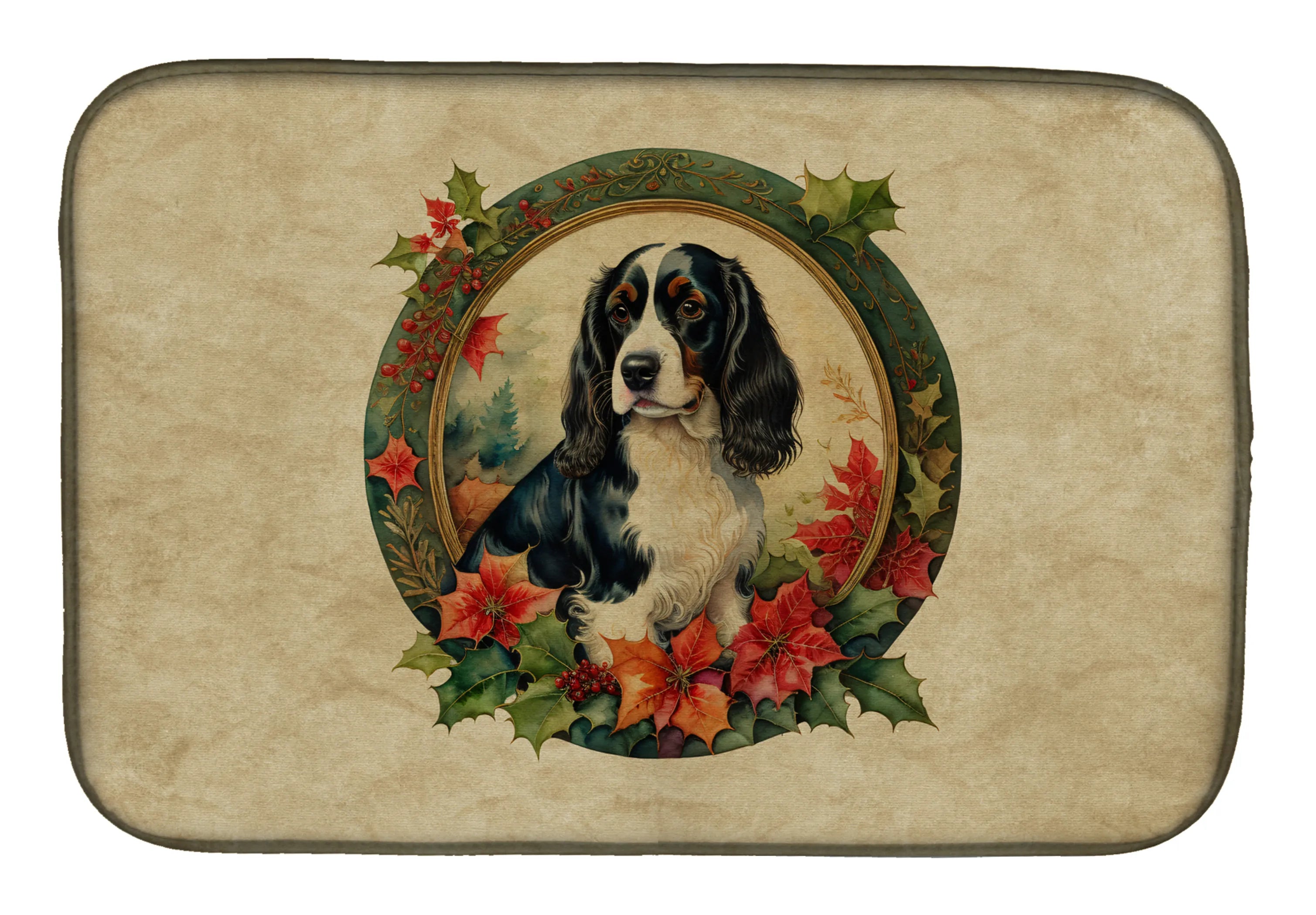 Christmas Flowers Frame Dish Drying Mat - Size: 14  X 21" | Pack Of: 1 | Collection name: Christmas flowers frame