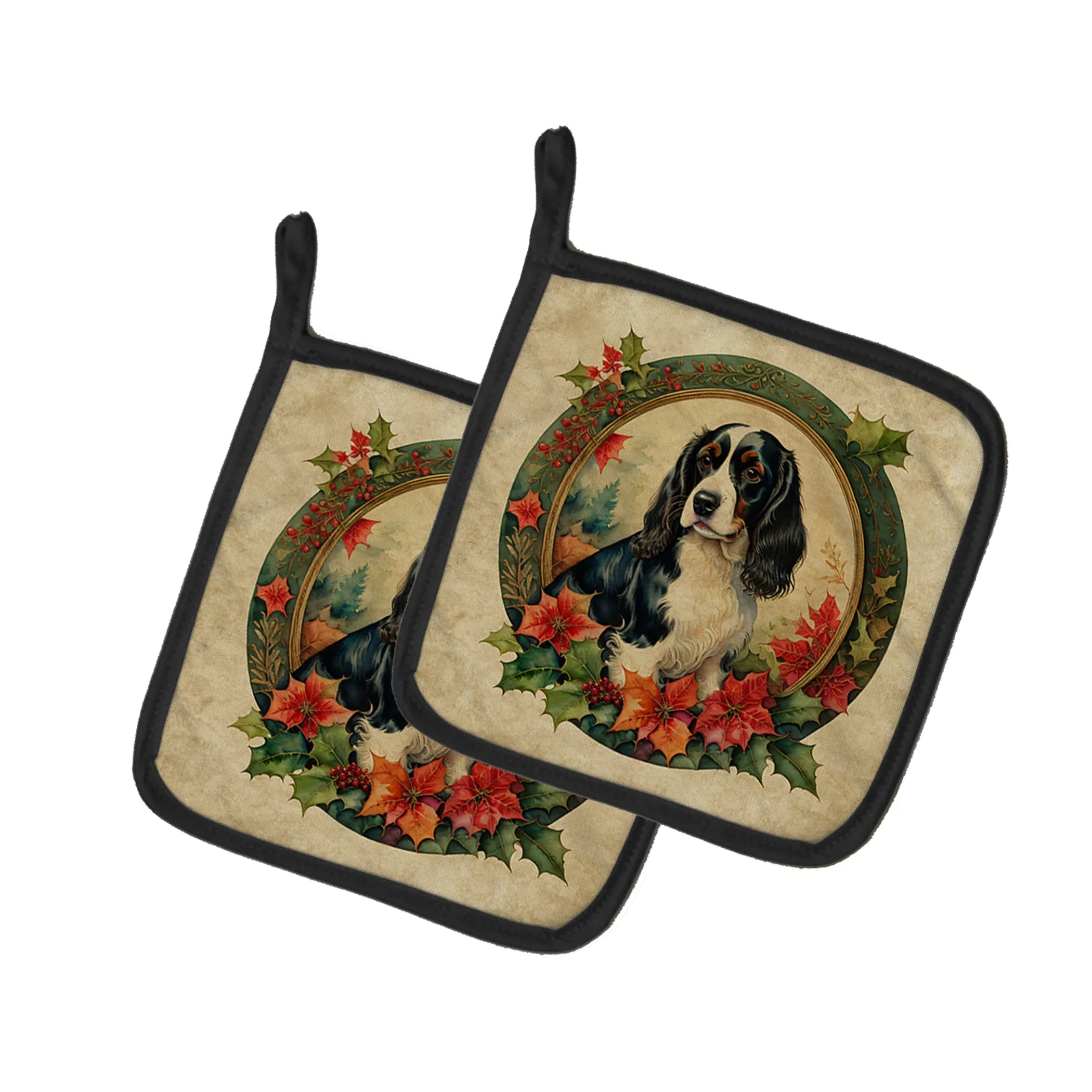 Christmas Flowers Frame Pair of Pot Holders - Size: 7.5HX7.5W | Pack Of: 1 | Collection name: Christmas flowers frame