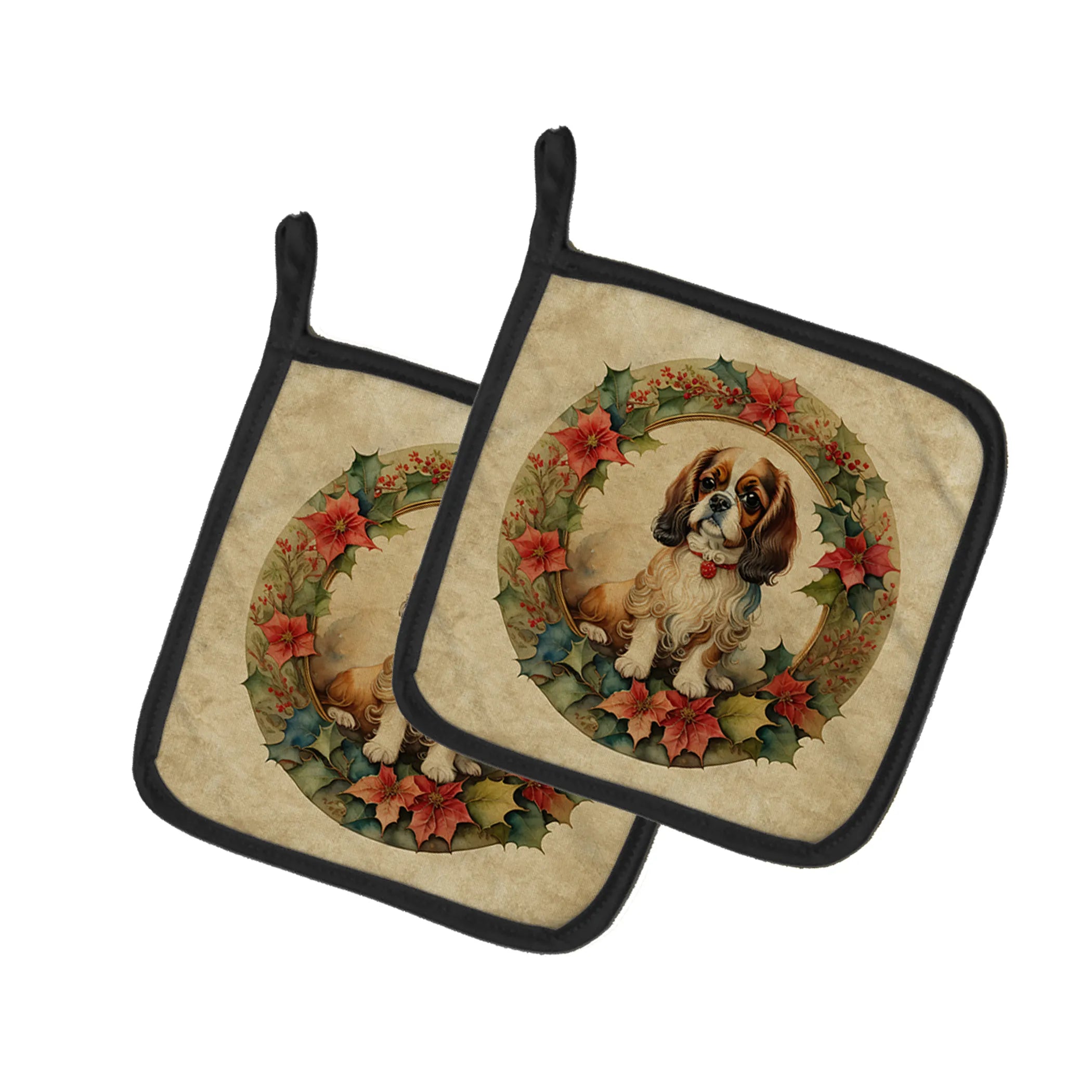 Christmas Flowers Frame Pair of Pot Holders - Size: 7.5HX7.5W | Pack Of: 1 | Collection name: Christmas flowers frame