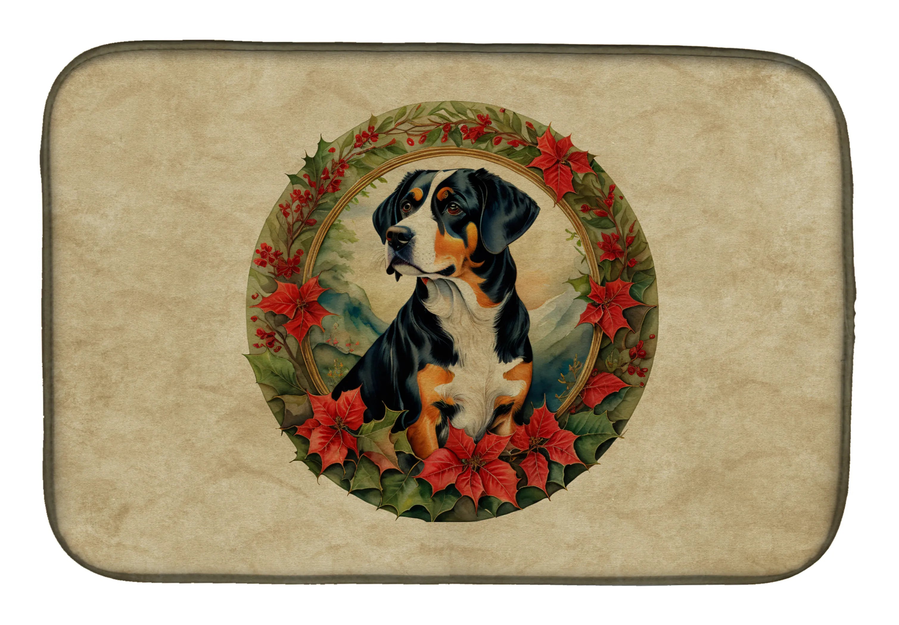 Christmas Flowers Frame Dish Drying Mat - Size: 14  X 21" | Pack Of: 1 | Collection name: Christmas flowers frame
