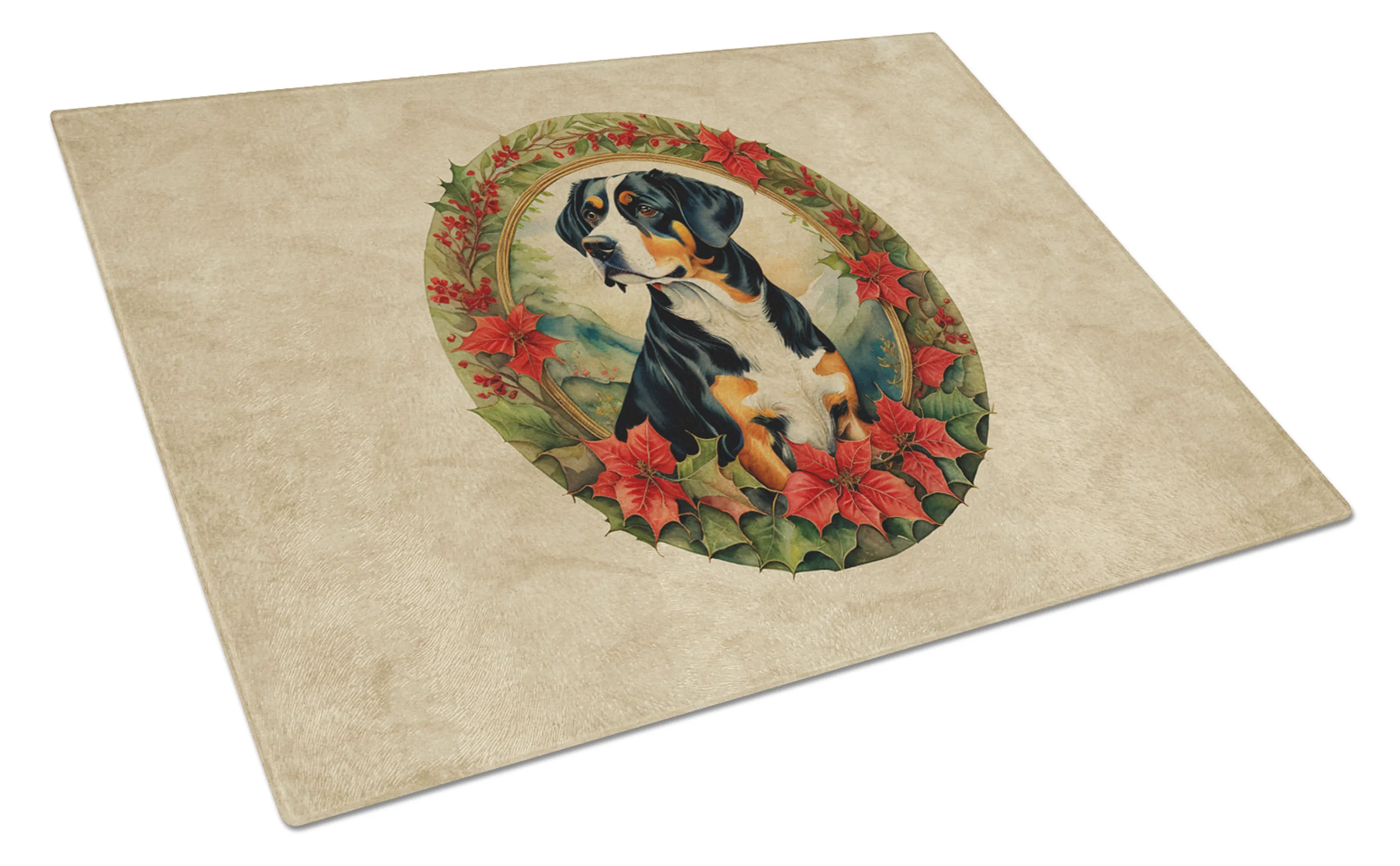 Christmas Flowers Frame Glass Cutting Board - Size: LARGE | Pack Of: 1 | Collection name: Christmas flowers frame