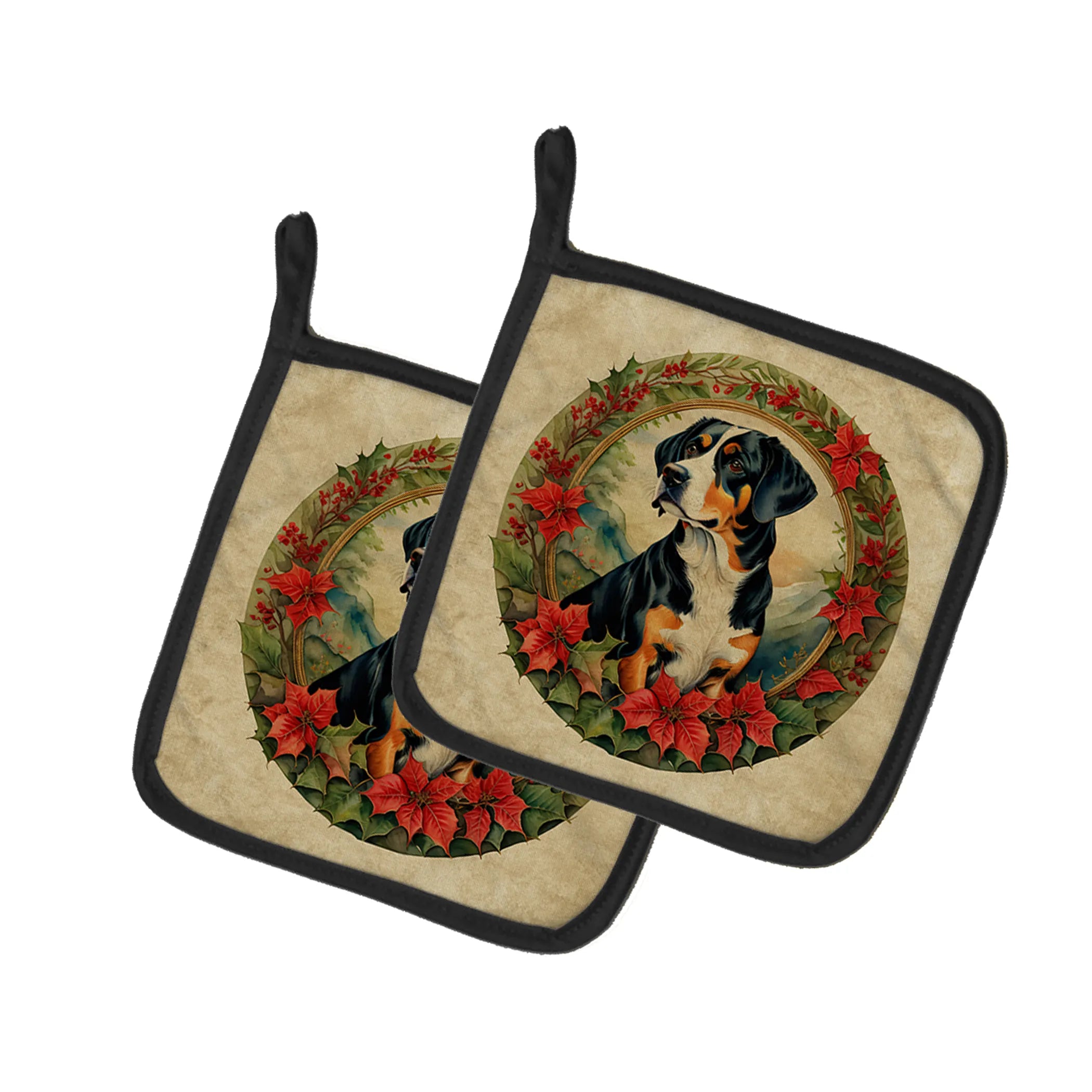 Christmas Flowers Frame Pair of Pot Holders - Size: 7.5HX7.5W | Pack Of: 1 | Collection name: Christmas flowers frame