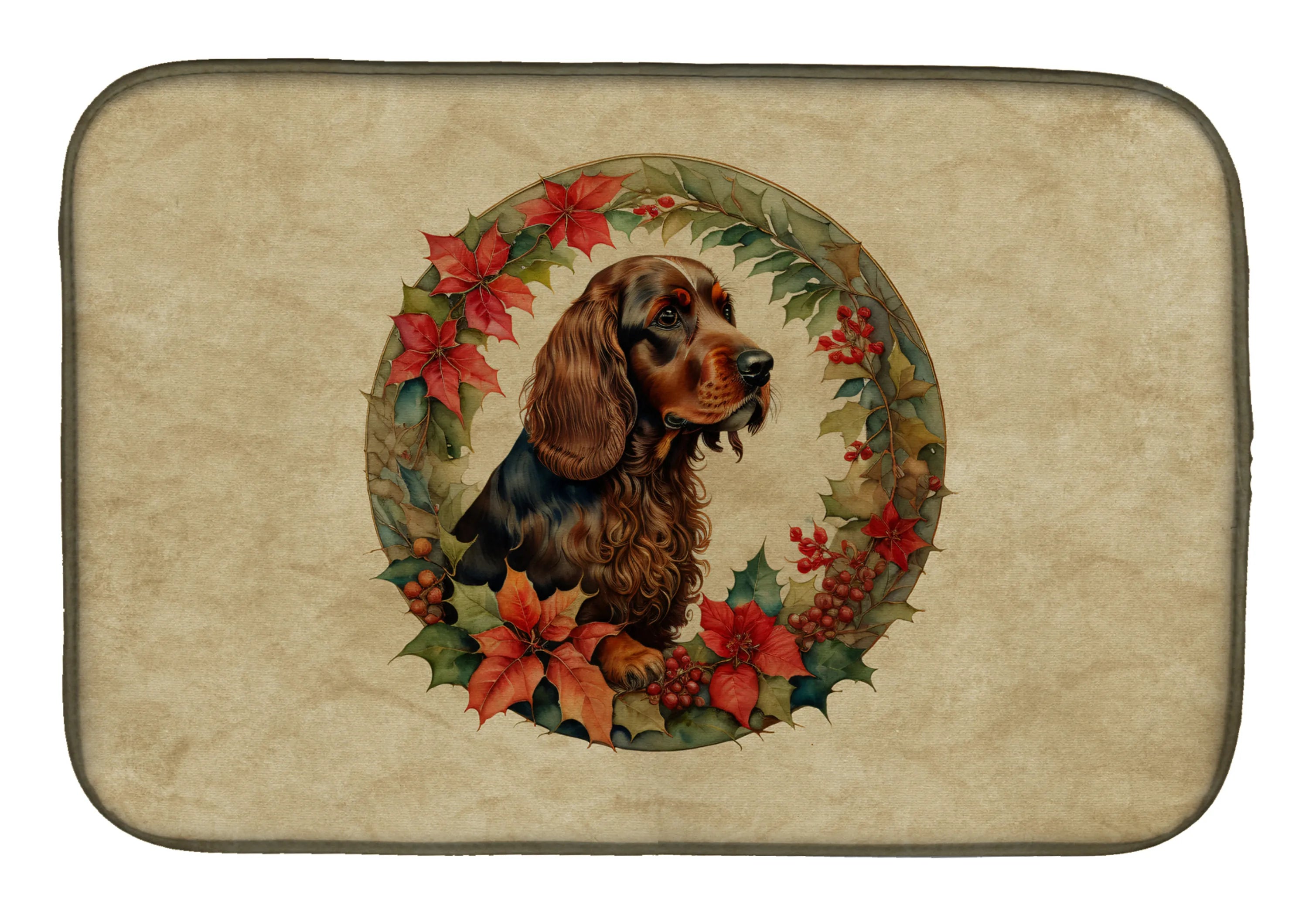Christmas Flowers Frame Dish Drying Mat - Size: 14  X 21" | Pack Of: 1 | Collection name: Christmas flowers frame