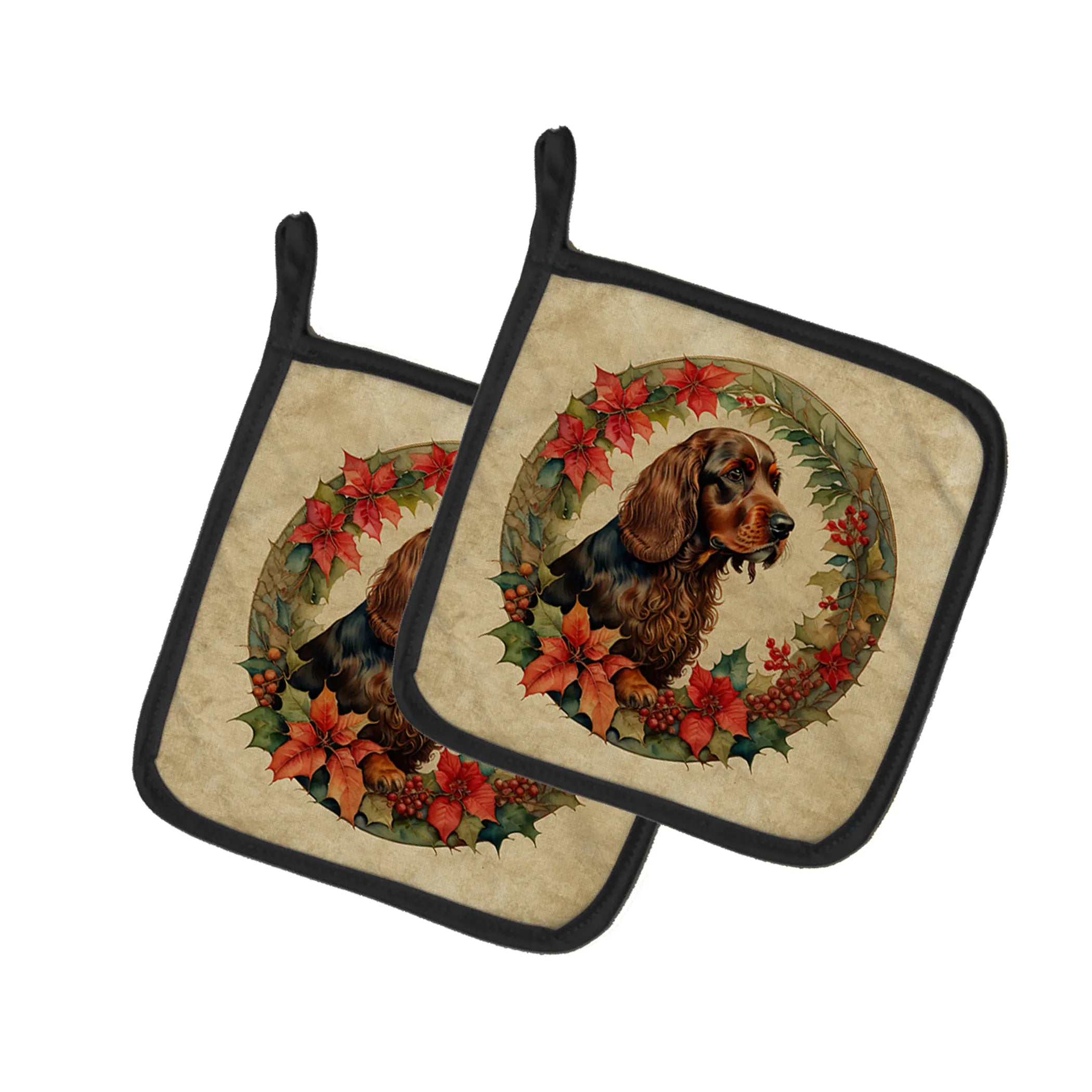 Christmas Flowers Frame Pair of Pot Holders - Size: 7.5HX7.5W | Pack Of: 1 | Collection name: Christmas flowers frame