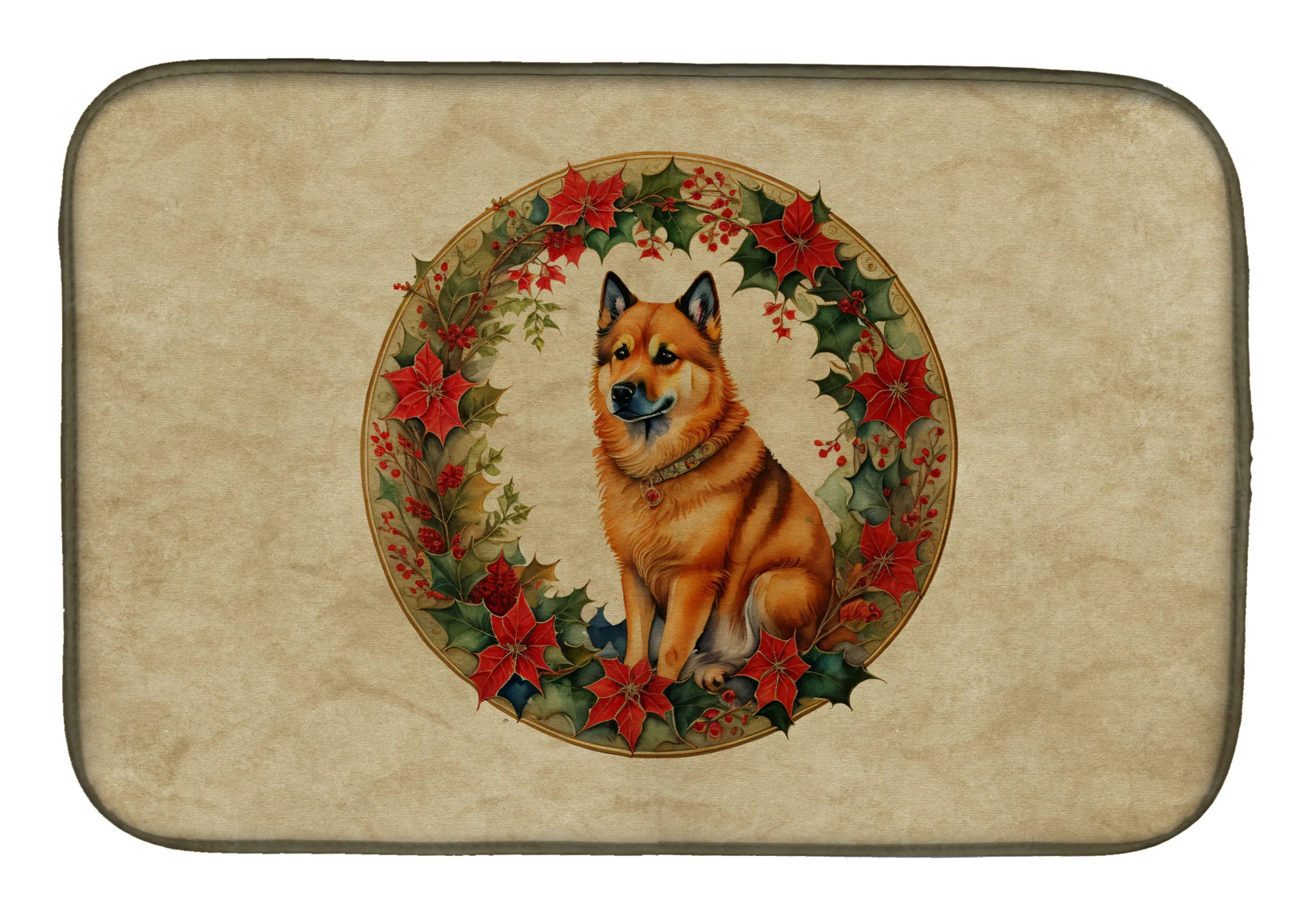 Christmas Flowers Frame Dish Drying Mat - Size: 14  X 21" | Pack Of: 1 | Collection name: Christmas flowers frame