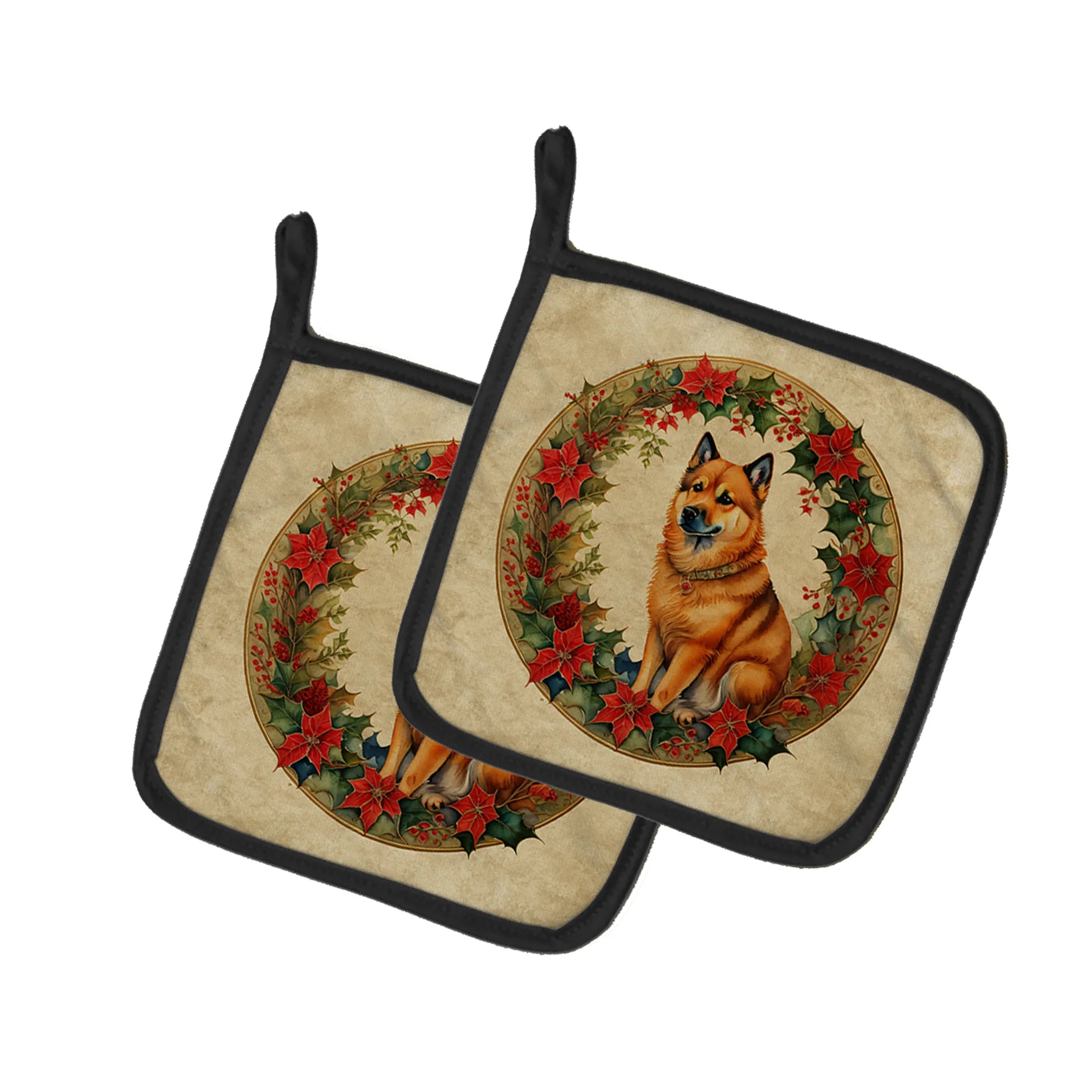 Christmas Flowers Frame Pair of Pot Holders - Size: 7.5HX7.5W | Pack Of: 1 | Collection name: Christmas flowers frame